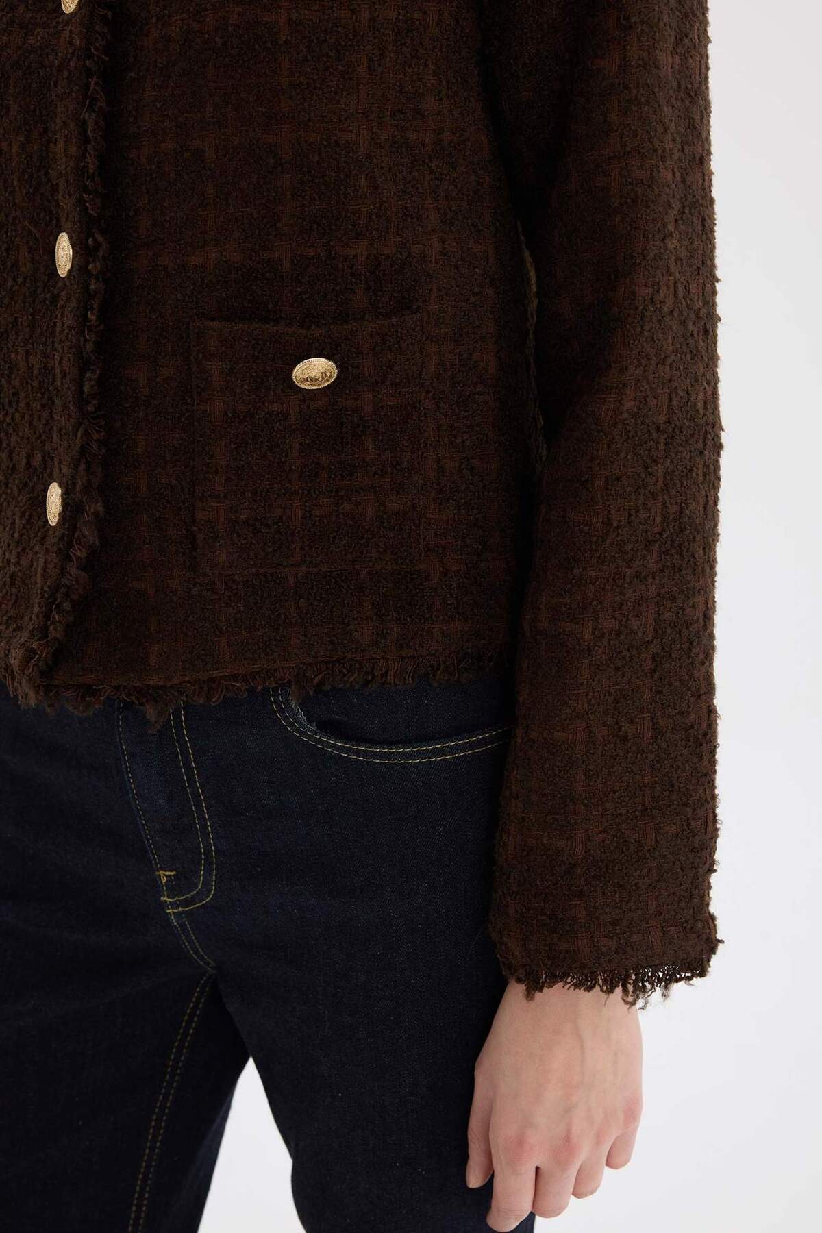 DeFacto-Μπουφάν Tweed Blazer με κανονική εφαρμογή D8460AX24AU 5