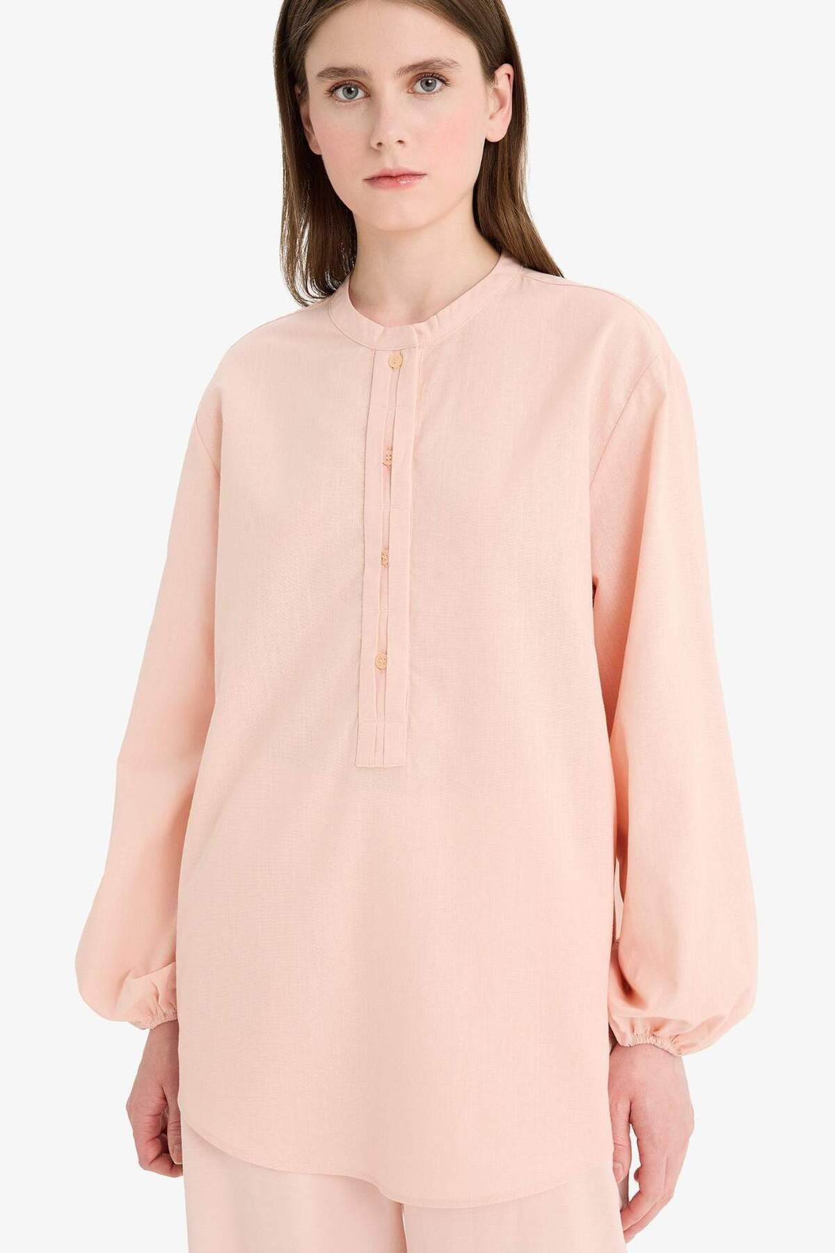 DeFacto-Regular Fit Flared Cotton Long Sleeve Shirt Tunic E1759Ax25Sm 4