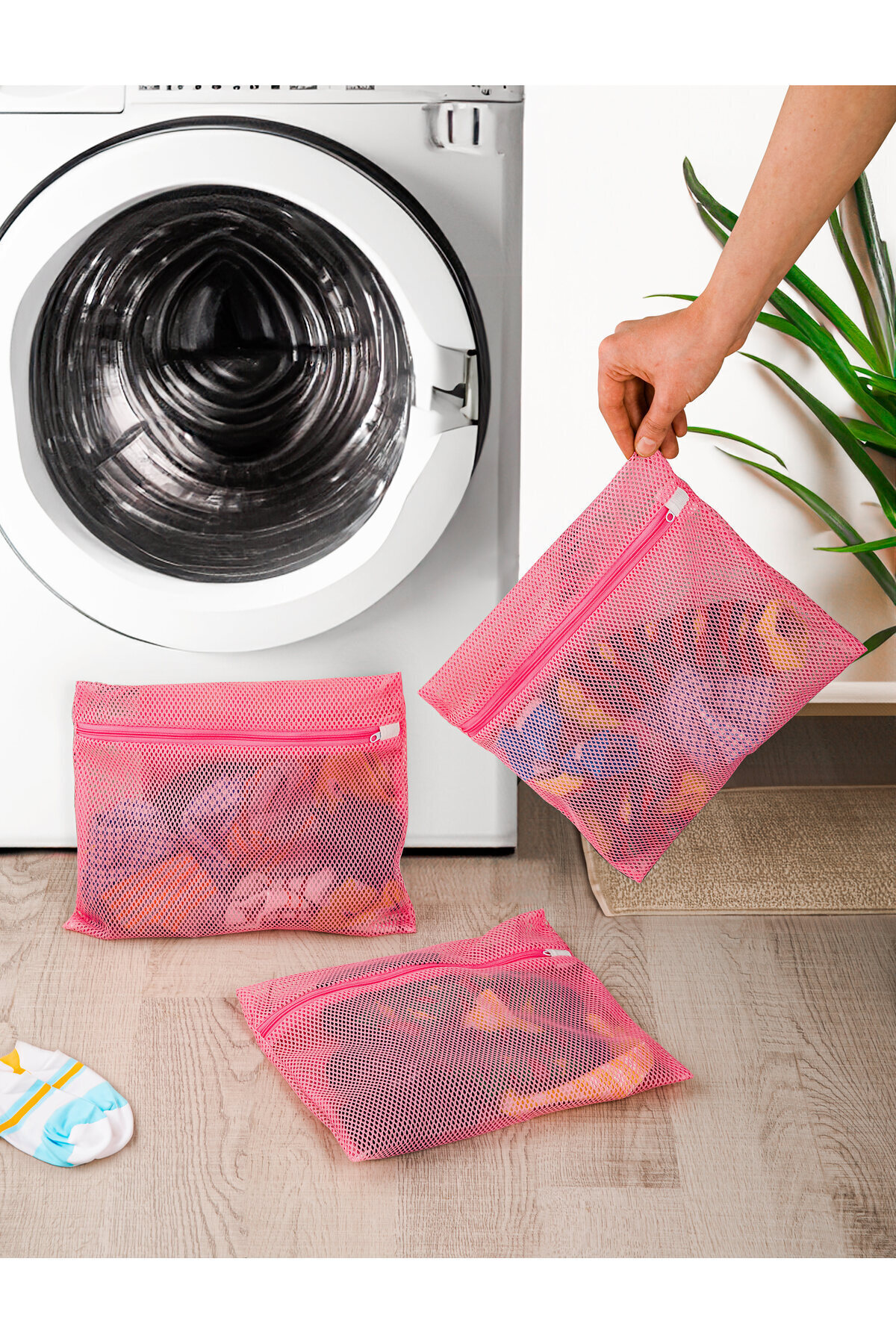 İNKOHA 3 Adet Bebek Çocuk Çorap Yıkama Filesi Pembe fotoğrafı 2 (önizleme)