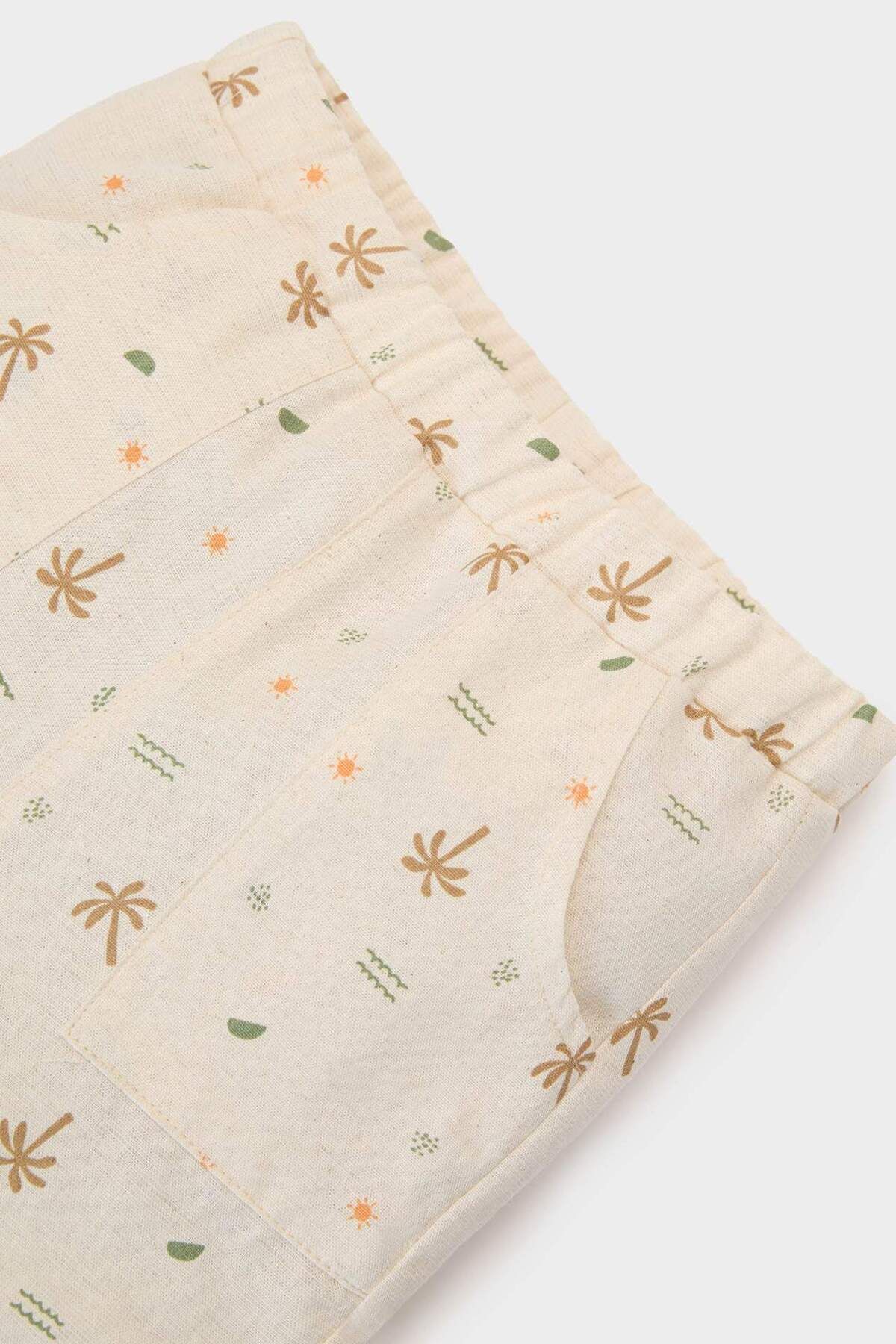 DeFacto-Baby Boy 2-Piece Set Palm Pattern Short Sleeve Linen Snap Body Shorts with Elastic Waist E8380A525Sm 4