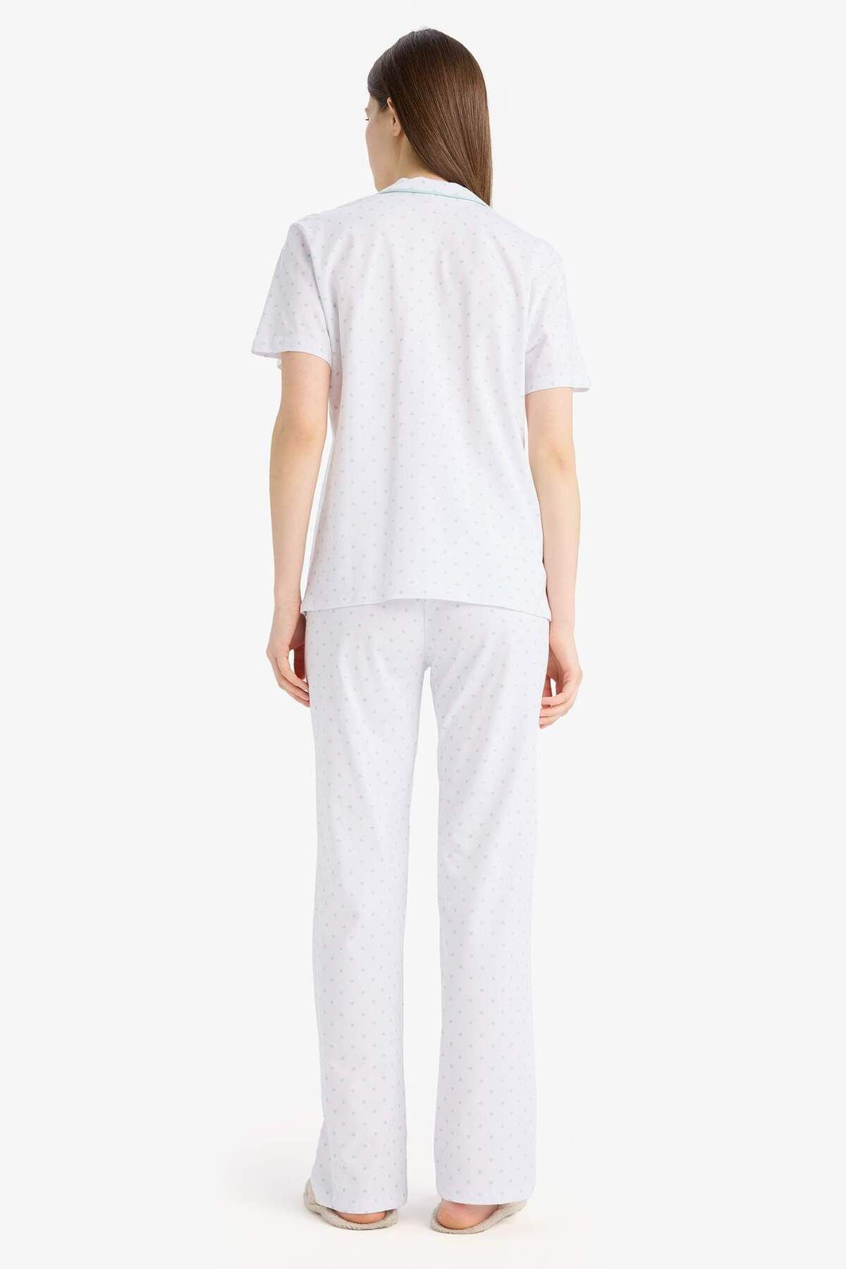 DeFacto-Regular Fit Pajama Set Short Sleeve Top Elastic Waist Long Bottom-Fall in Love E0265Ax25Sp 8