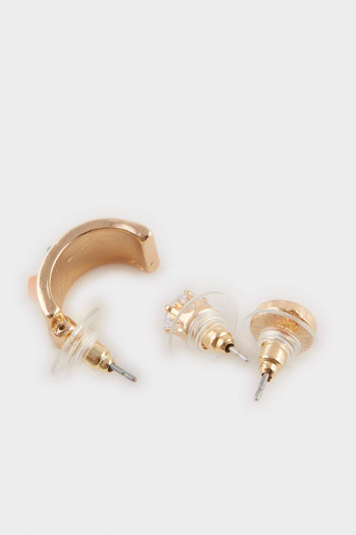 DeFacto-Women's 3-Piece Colorful Stone Gold Earrings F0740Axns 3