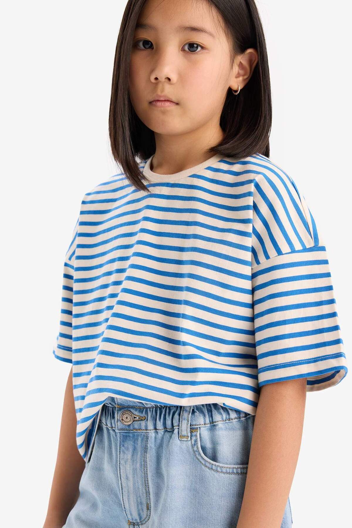 DeFacto-Girl's Relax Fit Crew Neck Striped Short Sleeve T-Shirt D8581A825Sm 3