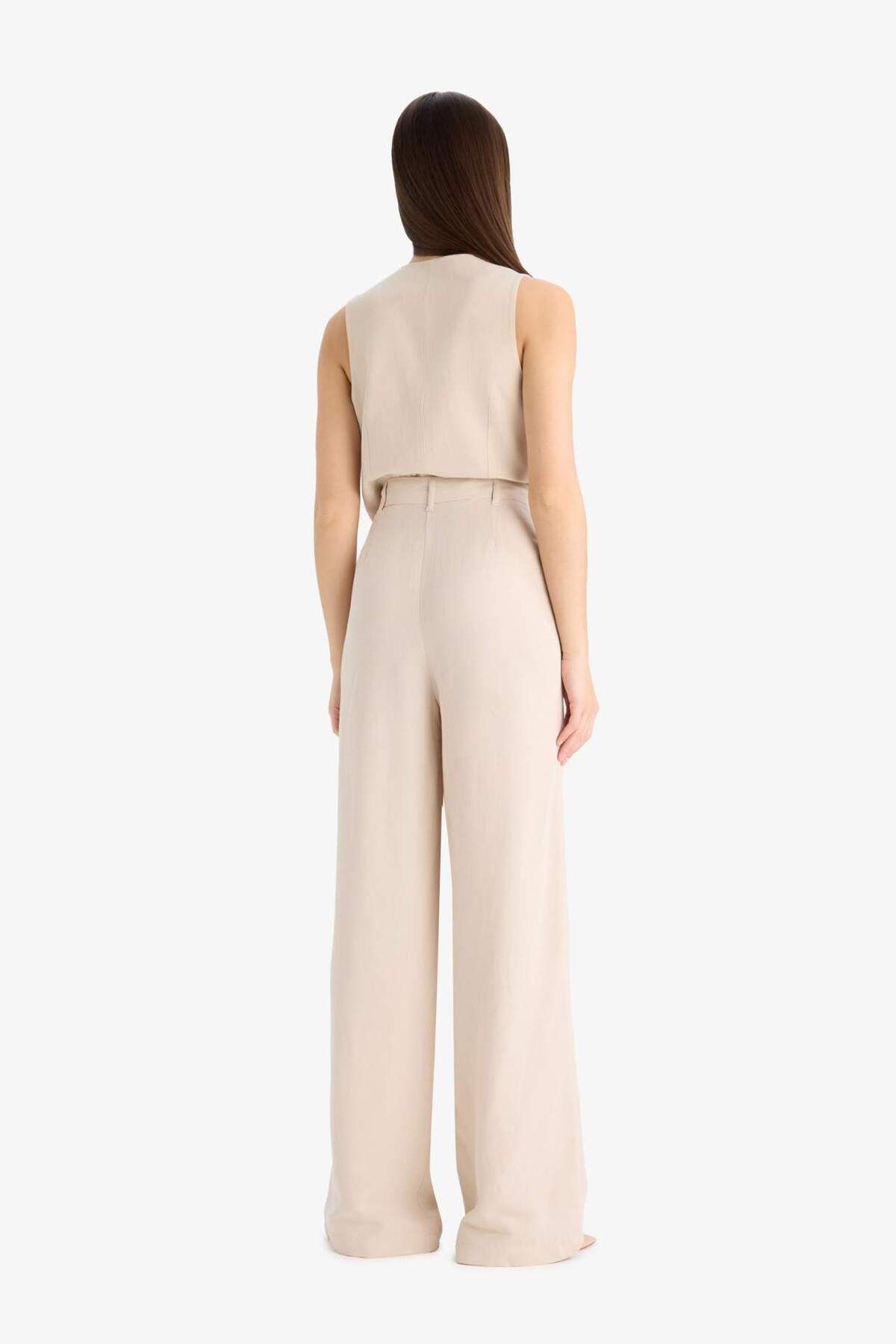 DeFacto-Wide Leg Linen Blend Pants Regular Waist Wide Leg with Pockets Zipper Standard Size E6210Ax25Sp 7