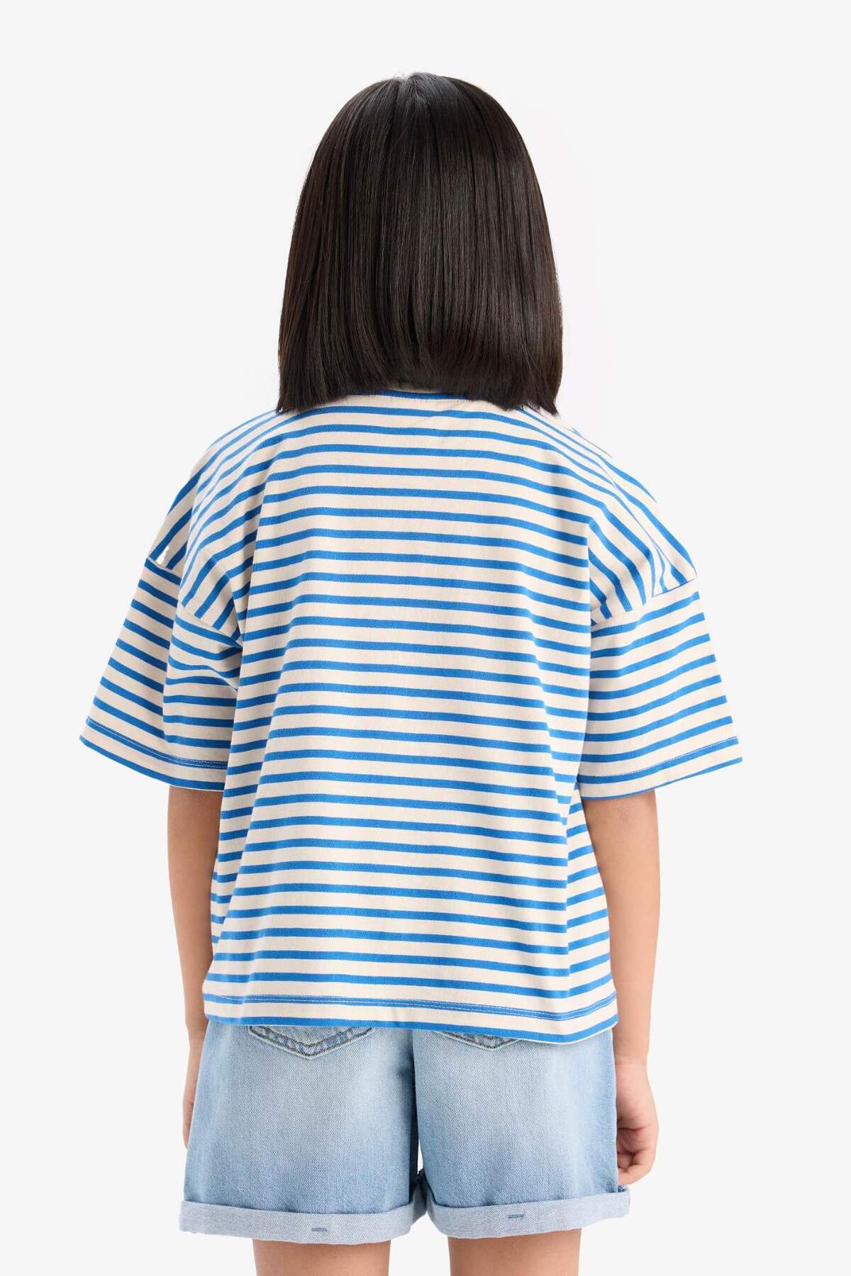 DeFacto-Girl's Relax Fit Crew Neck Striped Short Sleeve T-Shirt D8581A825Sm 5