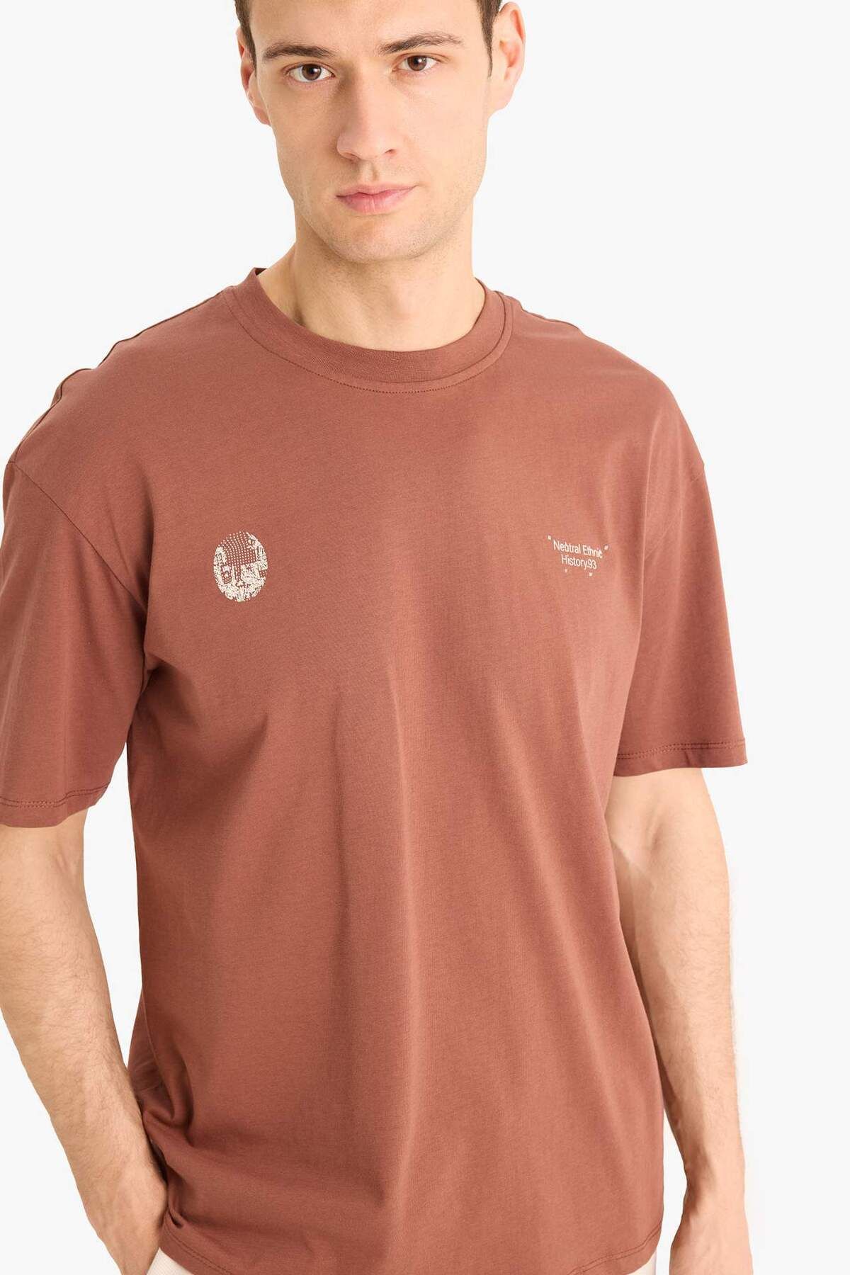 DeFacto-100% Cotton Boxy Fit Crew Neck Back Printed Short Sleeve T-Shirt E1698Ax25Sm 7