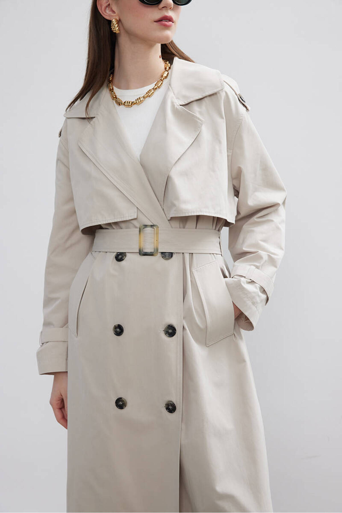 BE BLUE-Stone Trench Coat with Double WindbReakeR 8