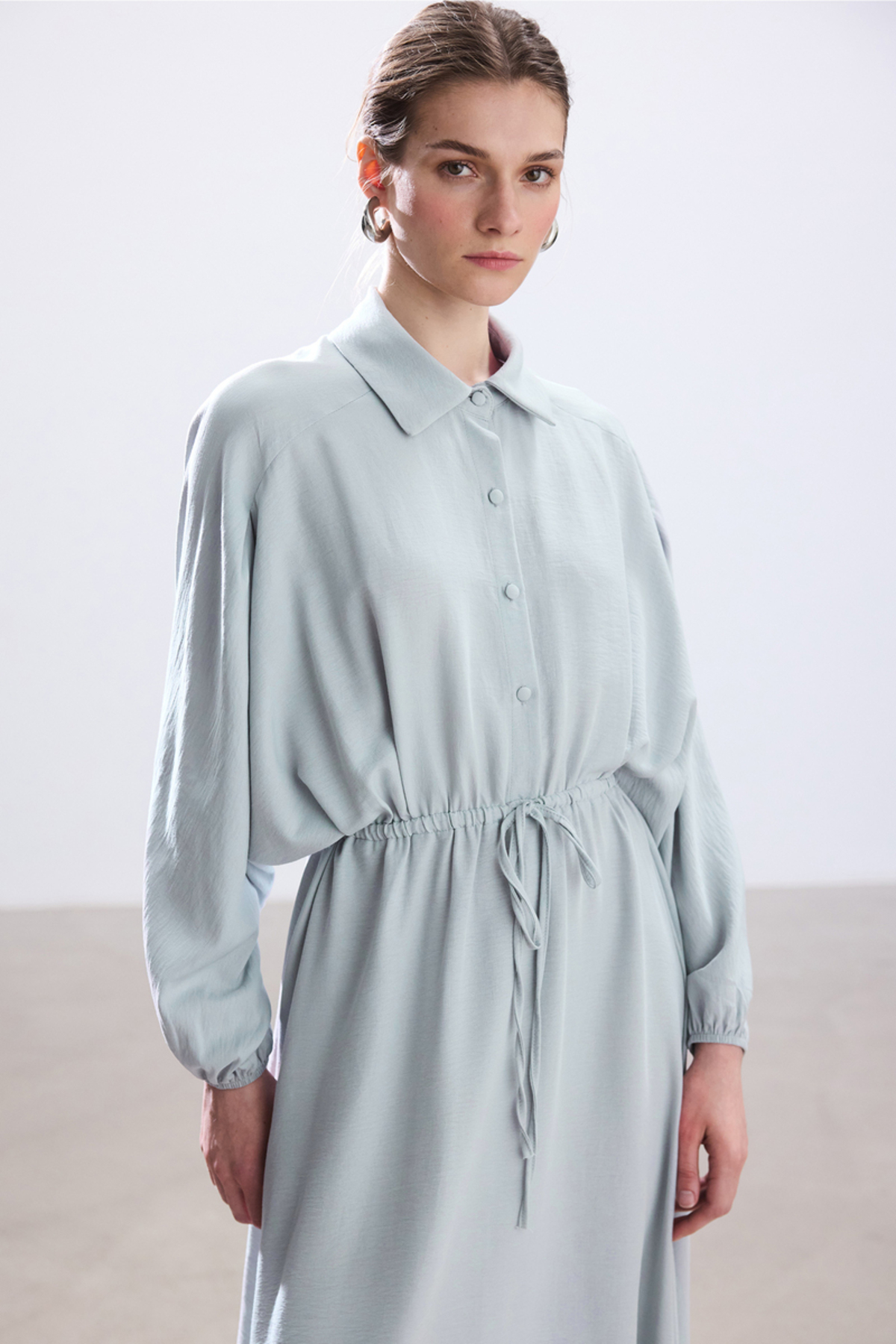 PASTEL BLUE RUFFLED WAIST DRESS
