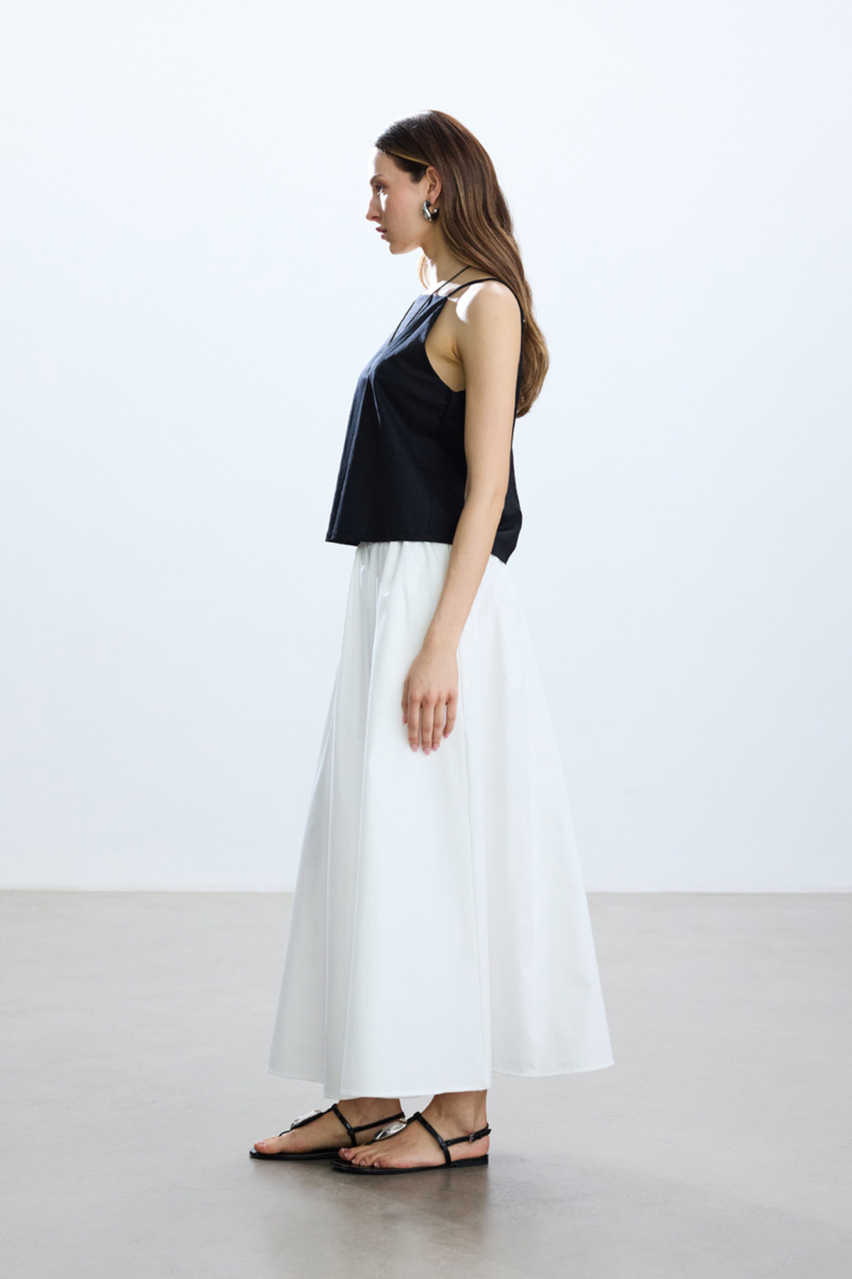 BE BLUE-Ecru Stringed Poplin Skirt 6