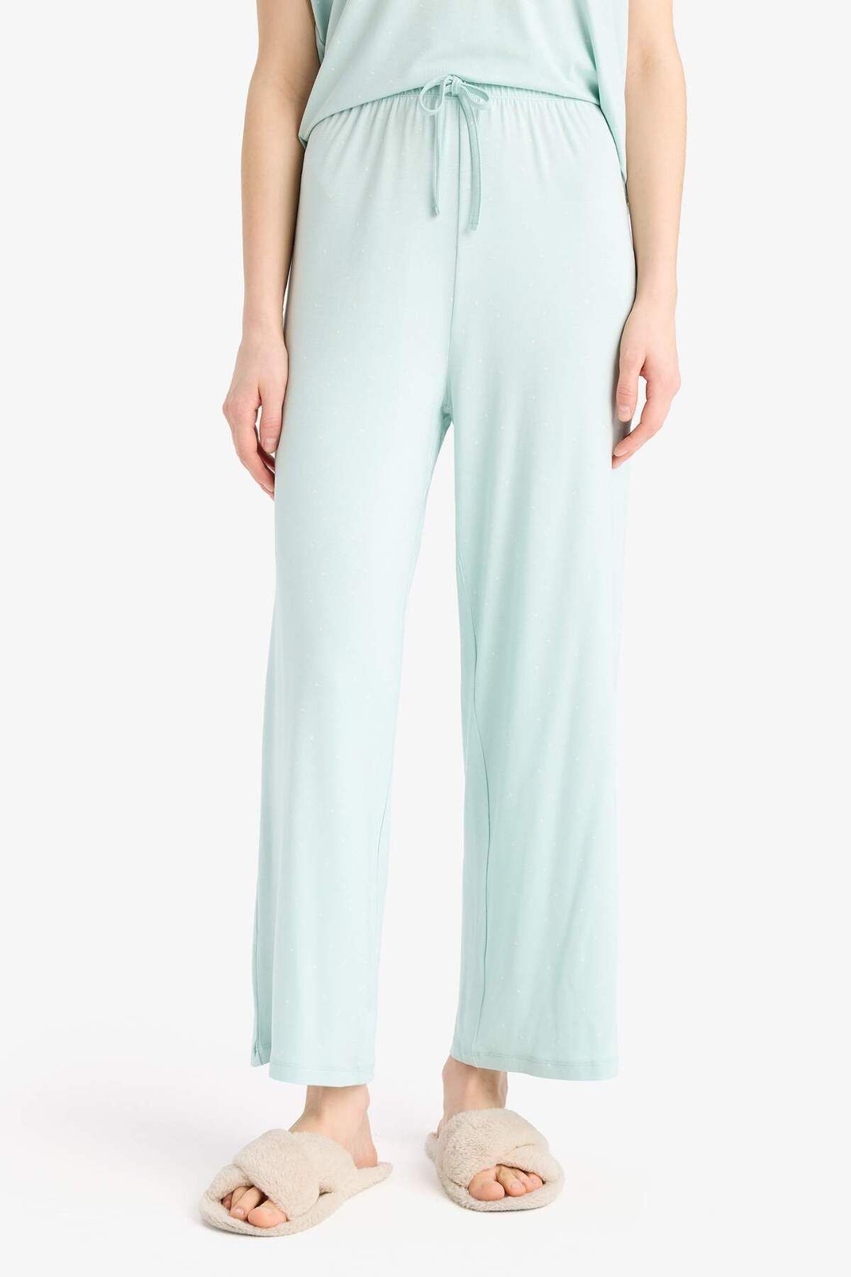 DeFacto-Pajama Sets Viscose Short Sleeve Top Flexible Waisted Long Bottom-Fall in Love E0264Ax25Sp 7