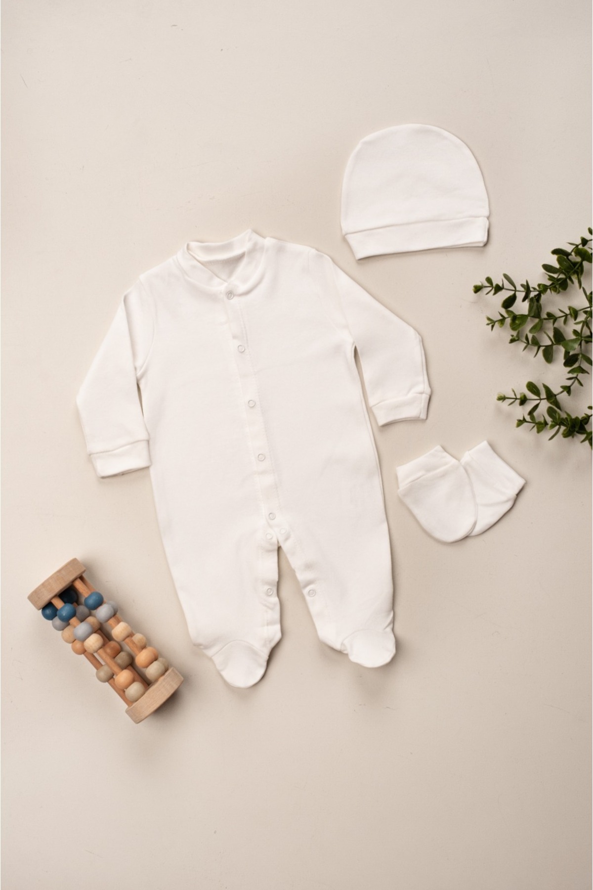 ENİA BABY Yenidoğan 3 Parça Patikli Tulum Eldivenli Şapkalı Kız Bebek Erkek Bebek Tulum fotoğrafı 2 (önizleme)