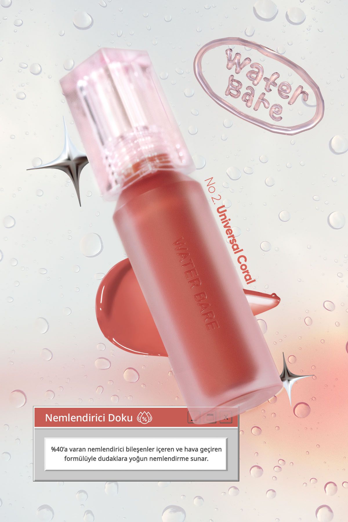 PERIPERA-Peripera WATER BARE TINT 002 UNIVERSAL CORAL 3,7 g - Jemný vodní odstín 6