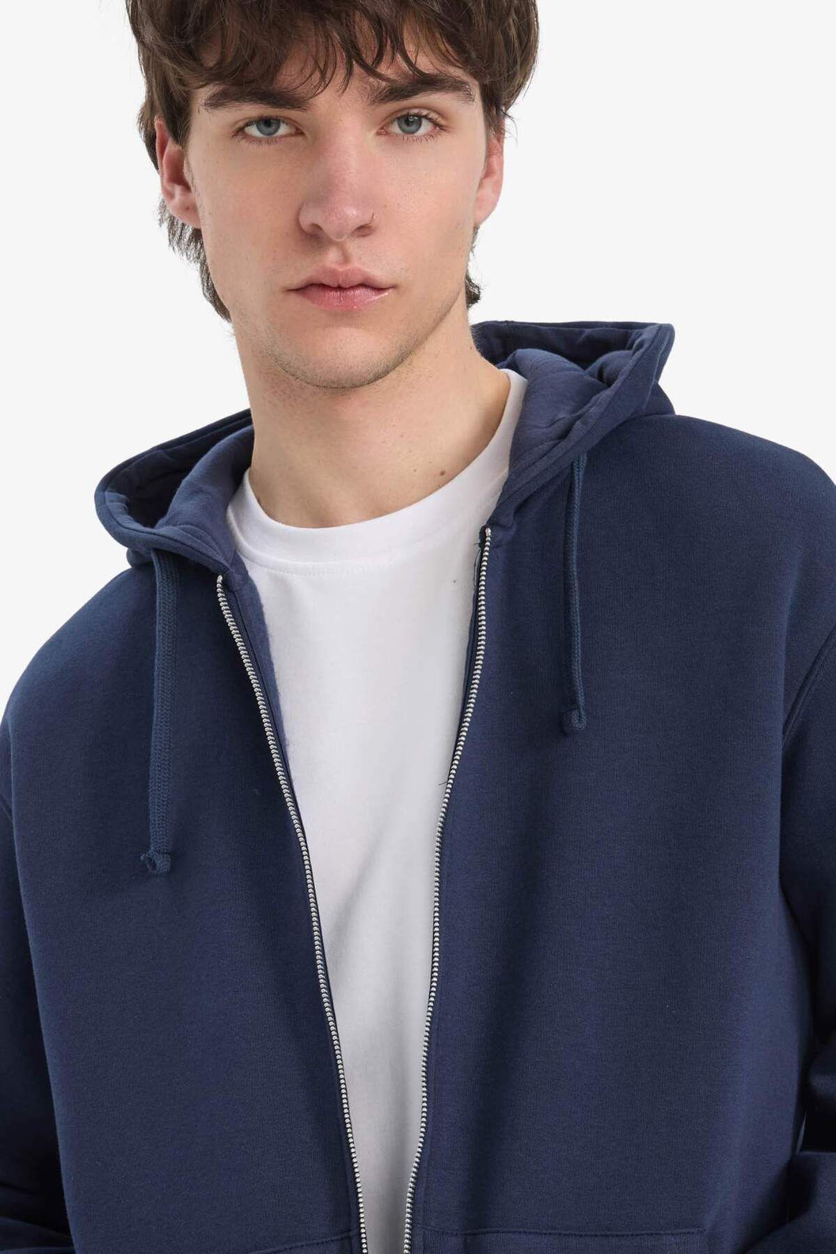 DeFacto-Comfort Fit Kapuzenpullover mit weichem, flauschigem Basic-Sweatshirt mit geradem, dickem Reißverschluss D7599AX25SP 4