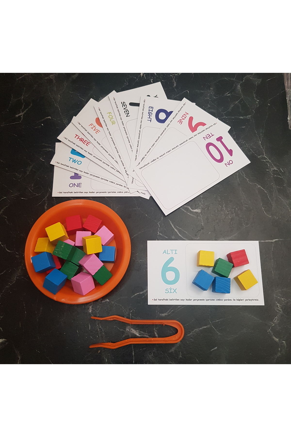 kaan oyuncak Aktarma Oyunu Montessori Renk Ayrıştırma Aktivite Seti 1 Tabak/1 Cımbız /25 Küp fotoğrafı 3 (önizleme)