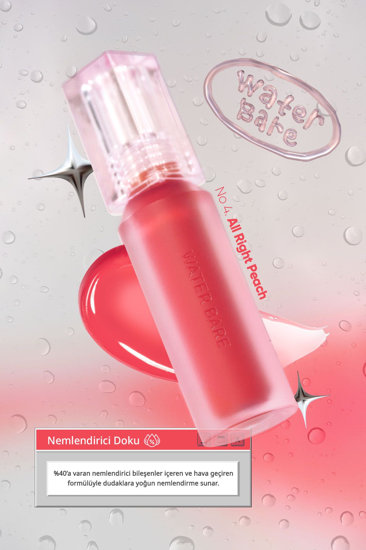 PERIPERA-04 All Right Peach - Natural Tones, Long Lasting and Shiny Tint Peripera Water Bare Tint 6