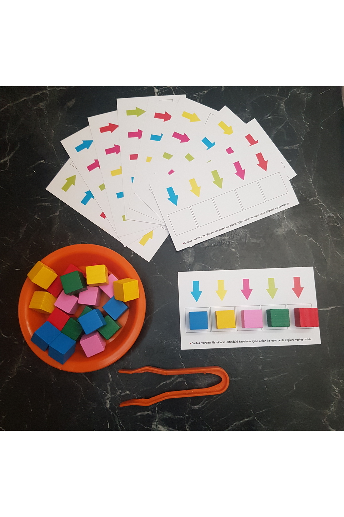 kaan oyuncak Aktarma Oyunu Montessori Renk Ayrıştırma Aktivite Seti 1 Tabak/1 Cımbız /25 Küp fotoğrafı 4 (önizleme)