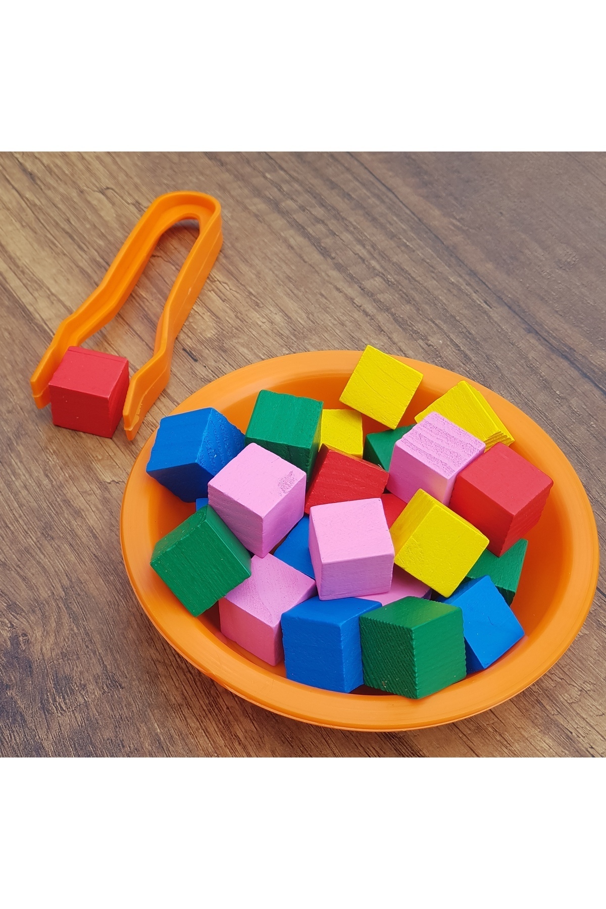 kaan oyuncak Aktarma Oyunu Montessori Renk Ayrıştırma Aktivite Seti 1 Tabak/1 Cımbız /25 Küp fotoğrafı 6 (önizleme)