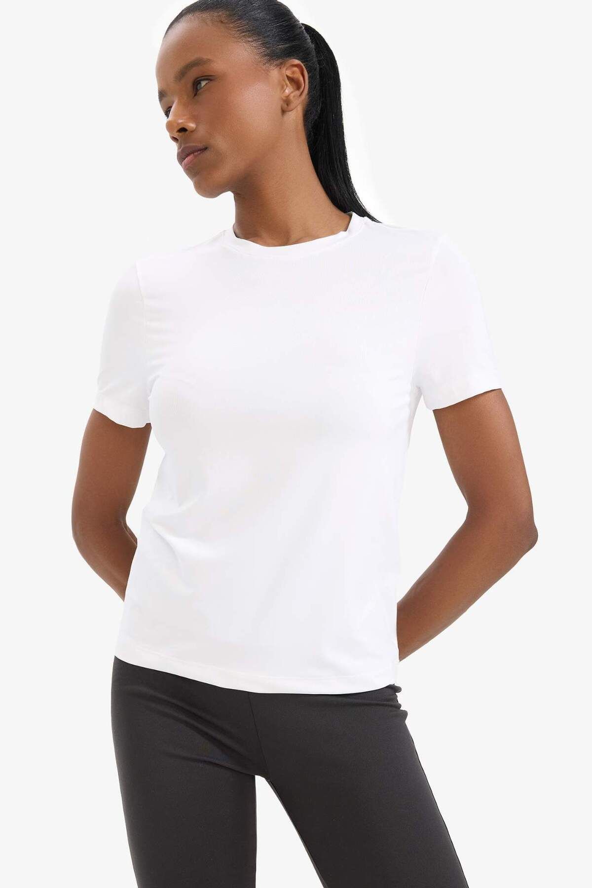 DeFacto-Тениска DeFactoFit Standard Fit с къс ръкав и кръгло деколте, обикновена, бяла, D2296AX25SP 7