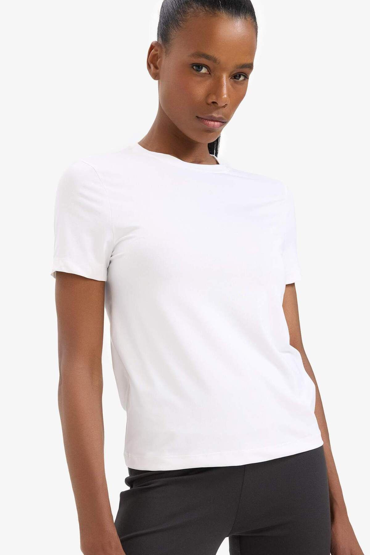 DeFacto-Тениска DeFactoFit Standard Fit с къс ръкав и кръгло деколте, обикновена, бяла, D2296AX25SP 6
