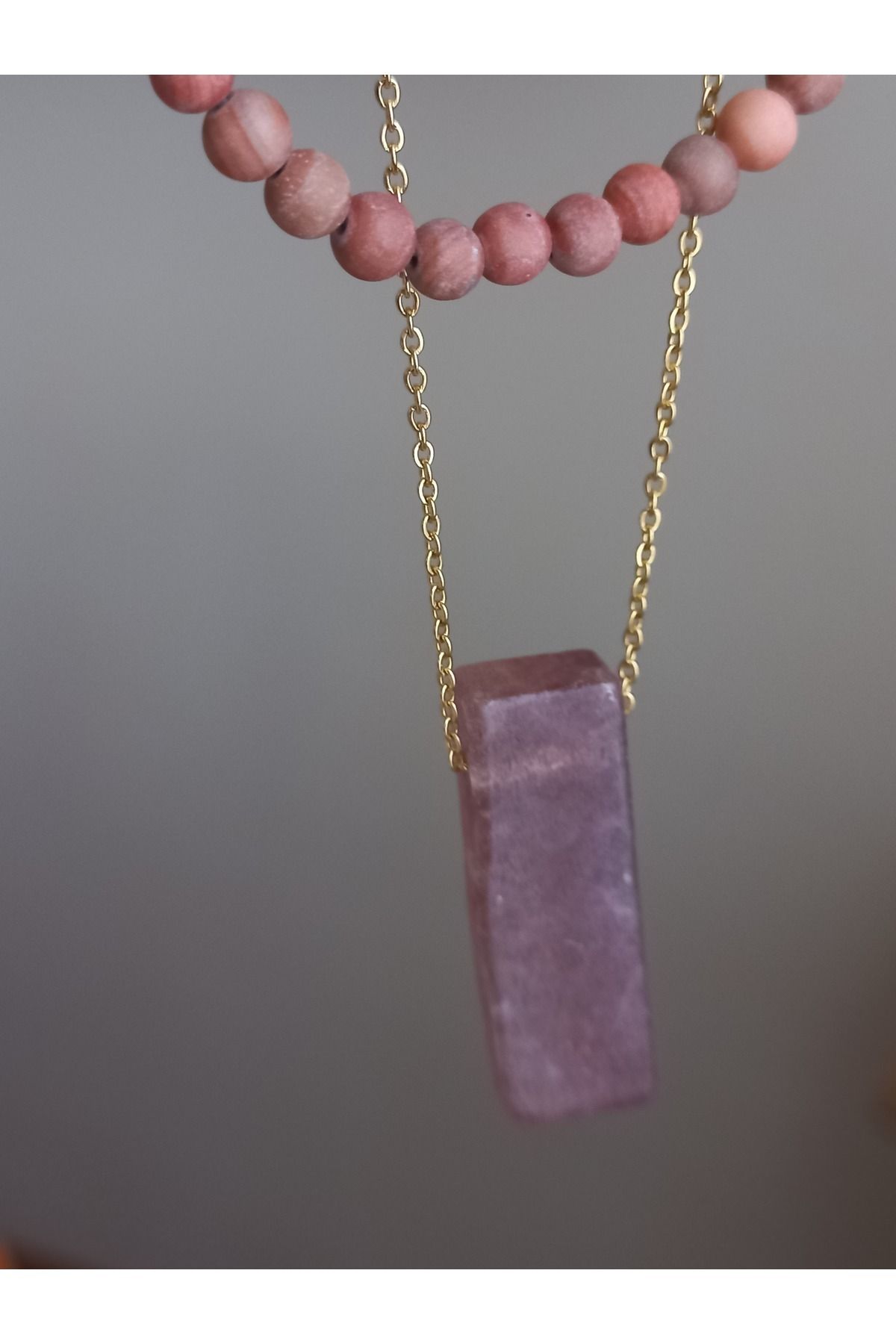 LemaStone-Natural Stone Necklace,Steel Chain Rose Quartz Stone,Jasper Stone Necklace,Bracelet 3