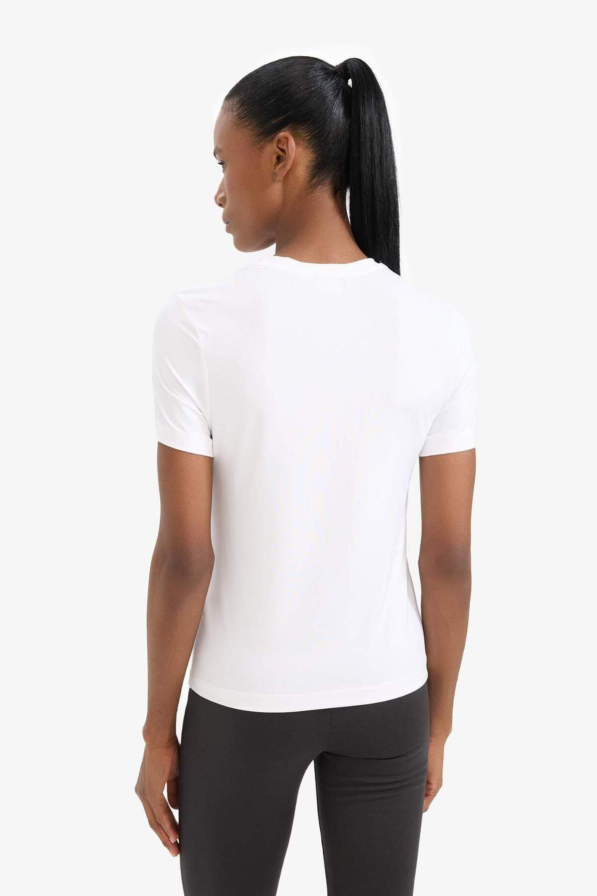 DeFacto-Тениска DeFactoFit Standard Fit с къс ръкав и кръгло деколте, обикновена, бяла, D2296AX25SP 8