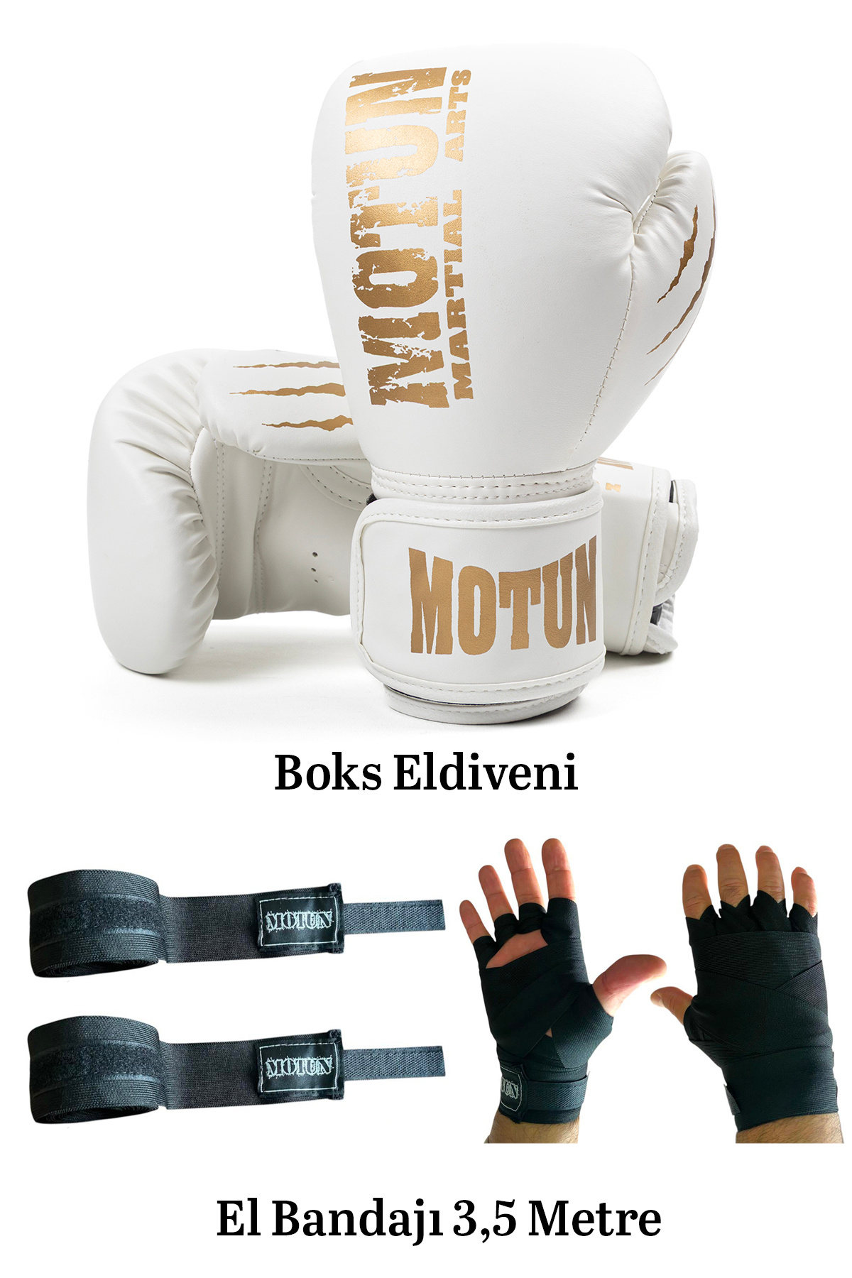 MOTUN Boks ,Kıck Boks ,Muay Thai Branşları için Boks Eldiveni ve Bandaj 2 li set