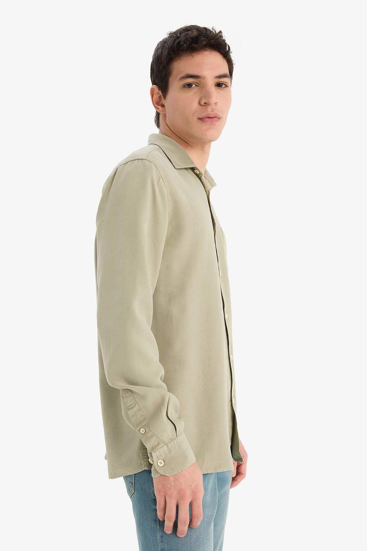 DeFacto-Regular Fit Basic Plain Long Sleeve Shirt B2907Ax25Sp 4
