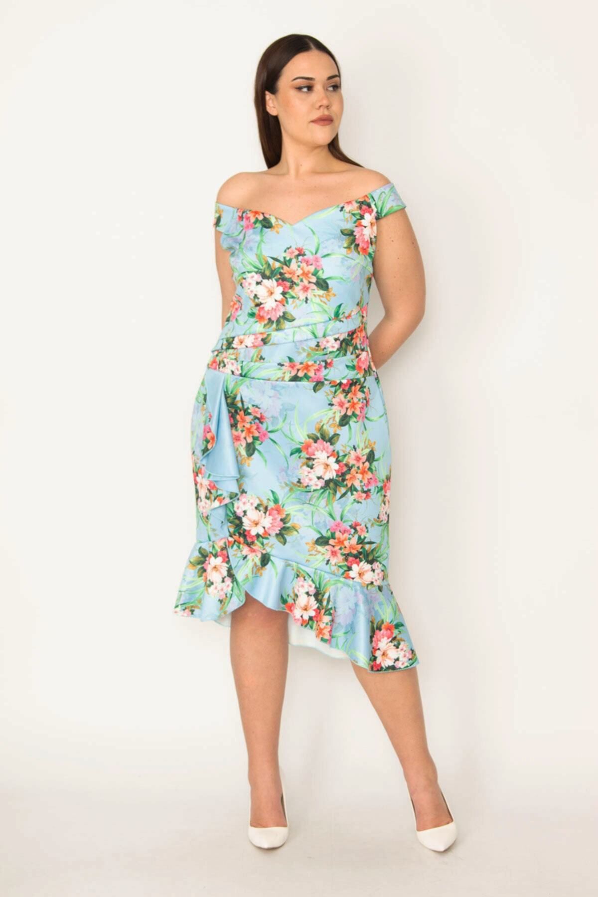 Şans-Rochie cu volan cu tiv drapat cu talie colorată pentru femei de mărime mare 65n31813 3