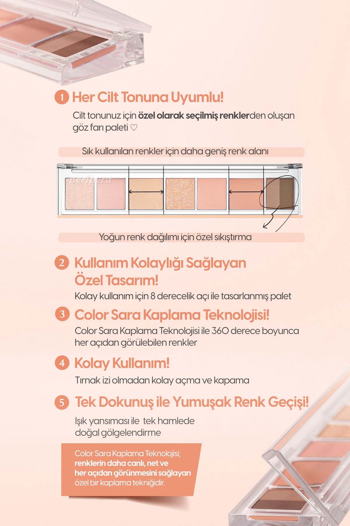 PERIPERA-Peripera All Take Mood Palette 001 - 5 Different Pigmented Textured Headlight Palette, Whisper of Spring Coral 6