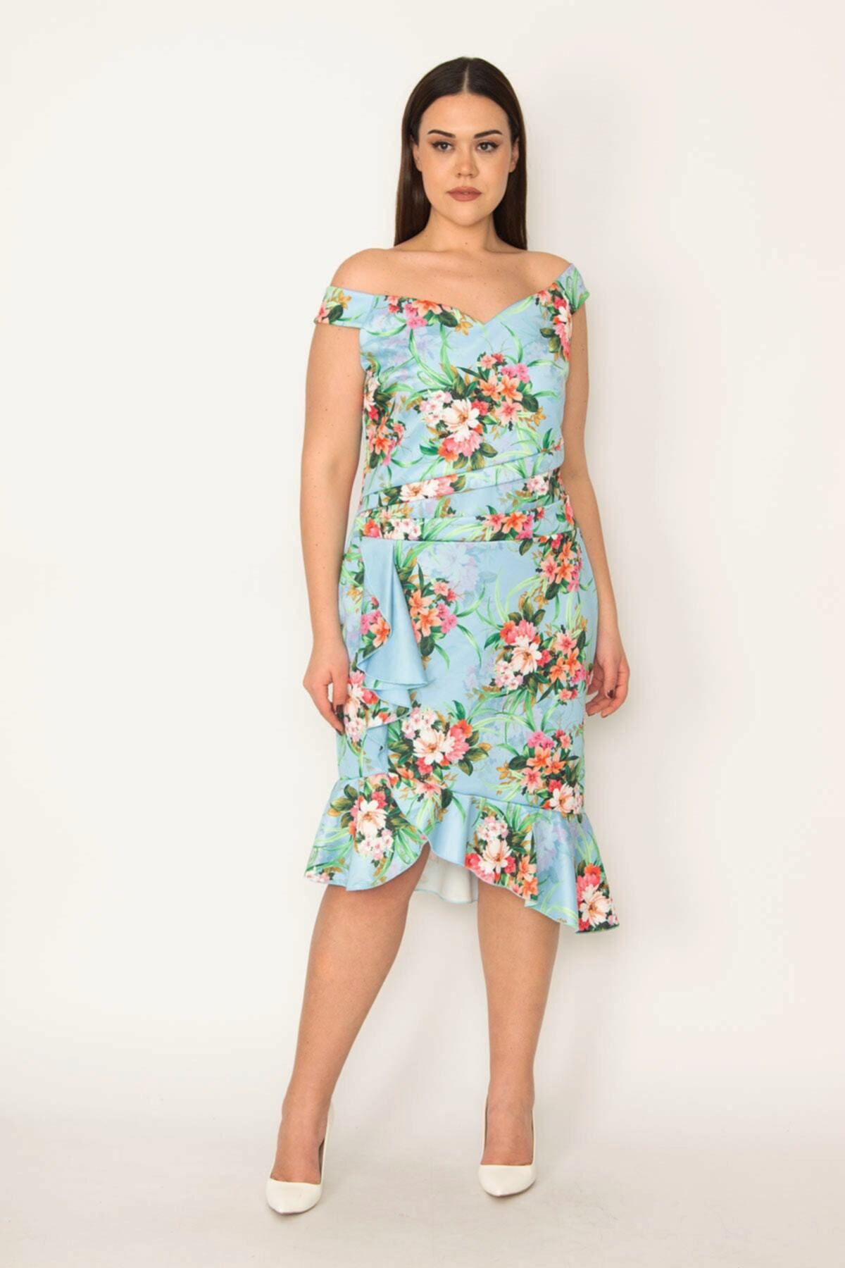 Şans-Rochie cu volan cu tiv drapat cu talie colorată pentru femei de mărime mare 65n31813 1