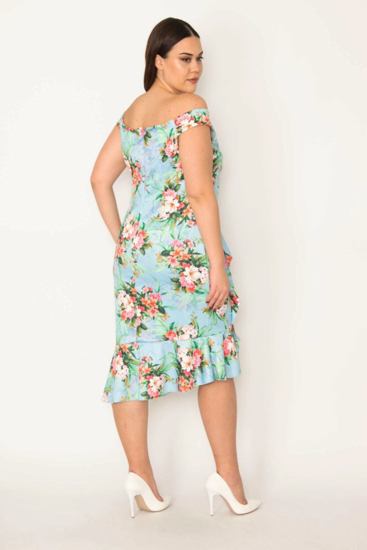 Şans-Rochie cu volan cu tiv drapat cu talie colorată pentru femei de mărime mare 65n31813 5