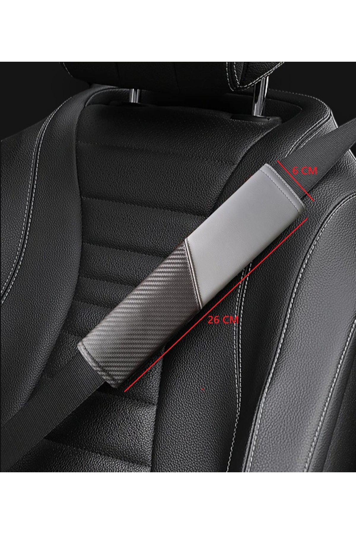 AYAZGRUP 2’li Lüks Deri Emniyet Kemer Kılıfı Pedi Gri Renkli-karbon Desenli - Vıp Serisi- Rahat & Şık