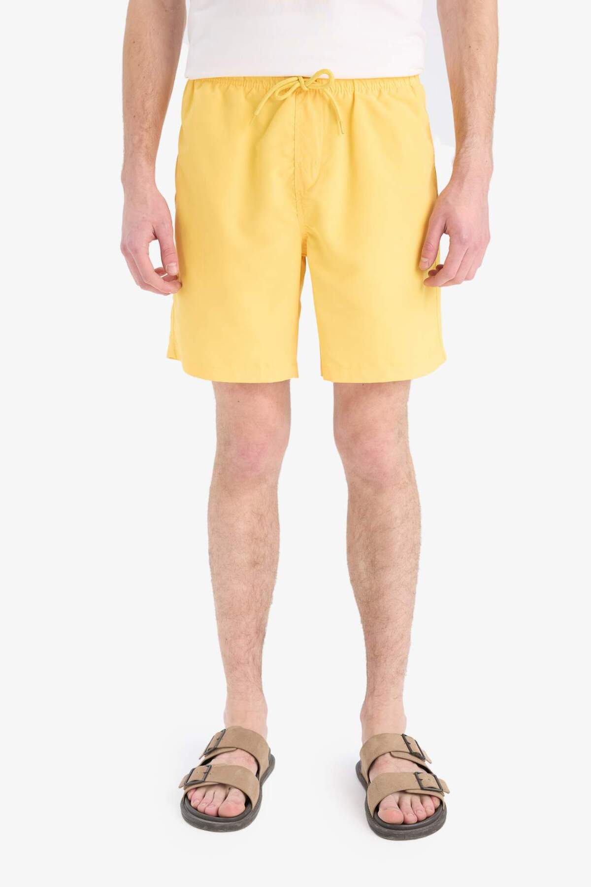 DeFacto-Regular Fit Short Size Pocket Mesh Lining Waist Lace-Up Solid Lightweight Fabric Sea Shorts E5133Axns 3