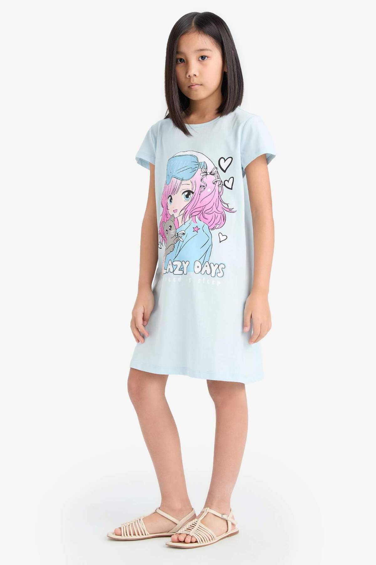 DeFacto-Rochie cu mânecă scurtă cu imprimeu anime pentru fete E6230A825SM 2