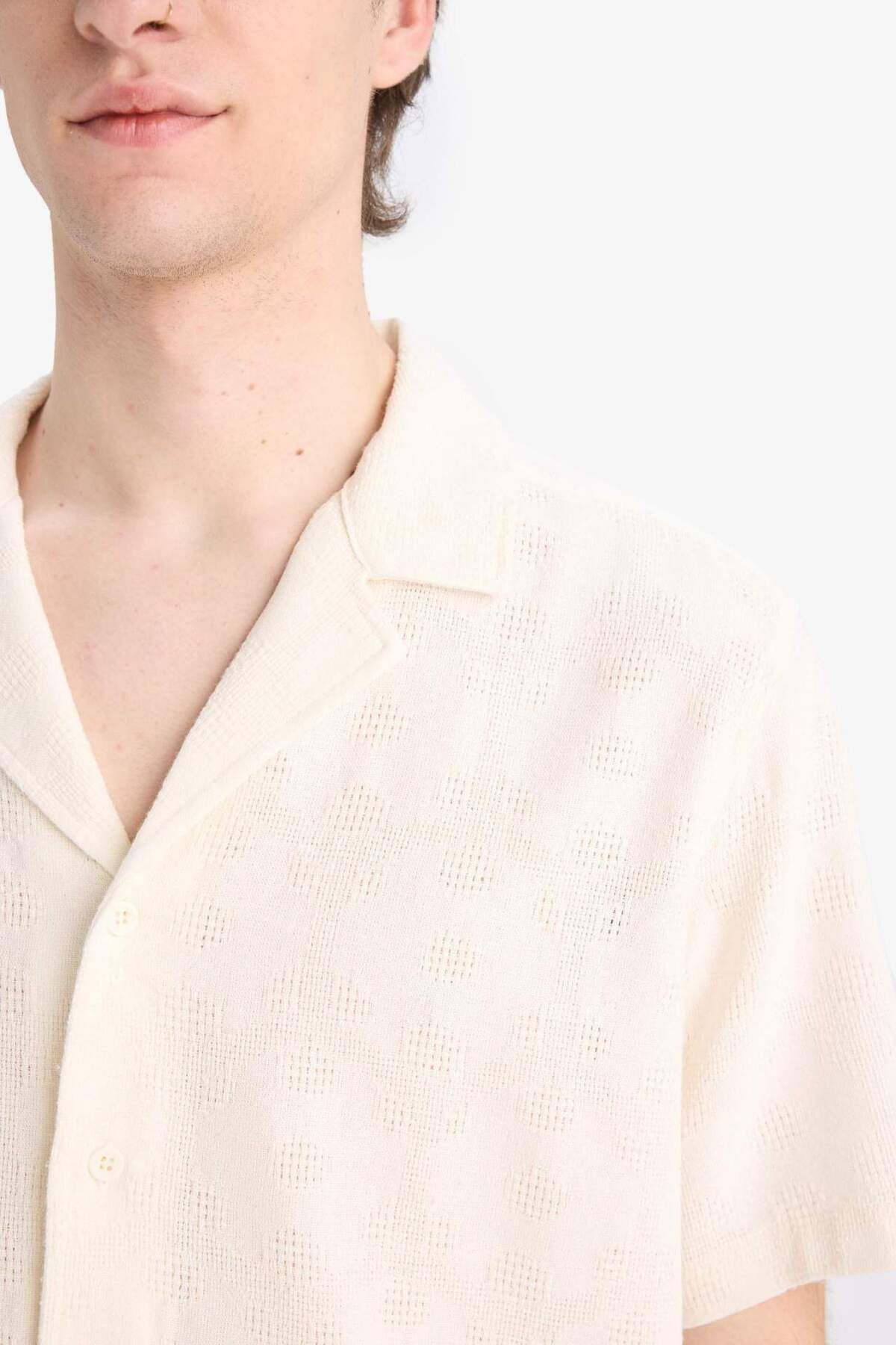 DeFacto-Regular Fit Apache Collar Summer Short Sleeve Shirt E0790Ax25Sp 5