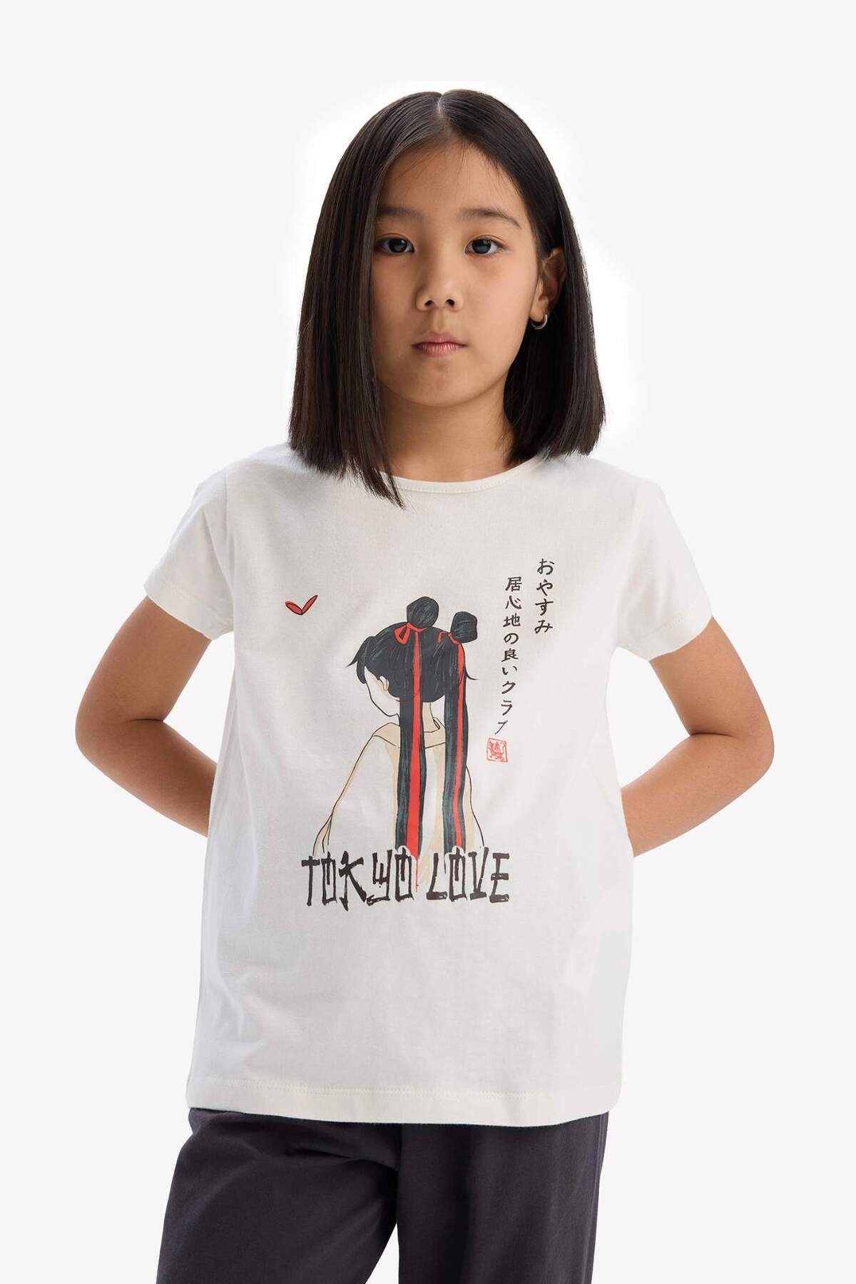 DeFacto-Girls Pajamas Set Printed Short Sleeve Top Elastic Waist Long Bottom E0541A825Sm 3