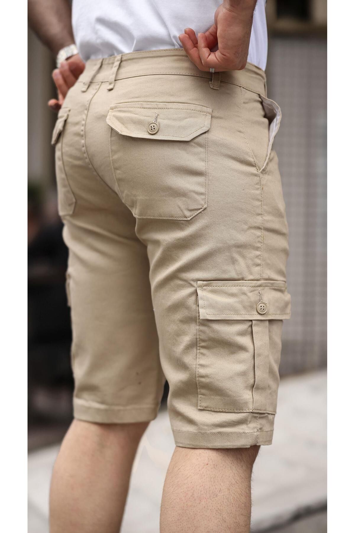 Domoda-Slim Fit Keine Denim Seitentaschen Dehnbares Gewebe Herren Jean Cargo Shorts 3