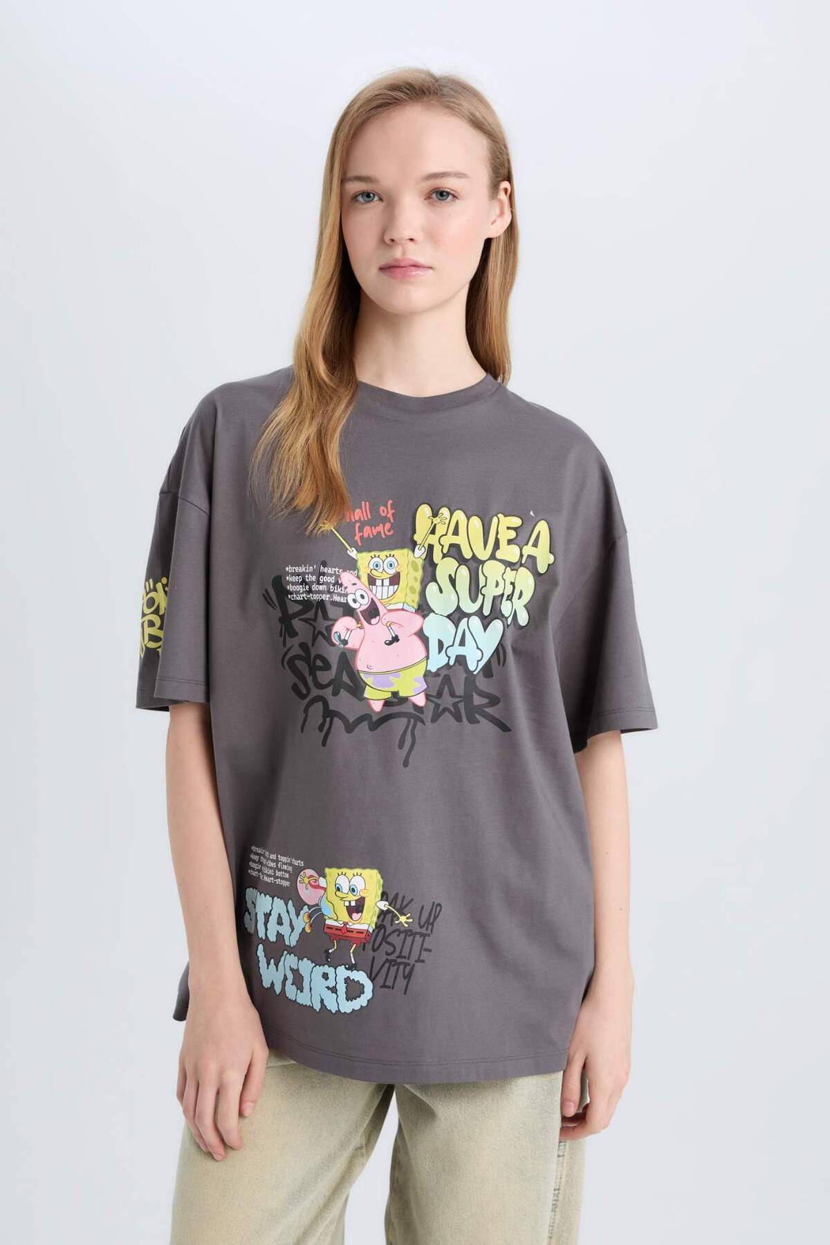 DeFacto-Cool SpongeBob Oversize Φαρδύ μπλουζάκι με κοντό μανίκι D9117AX25SM 3