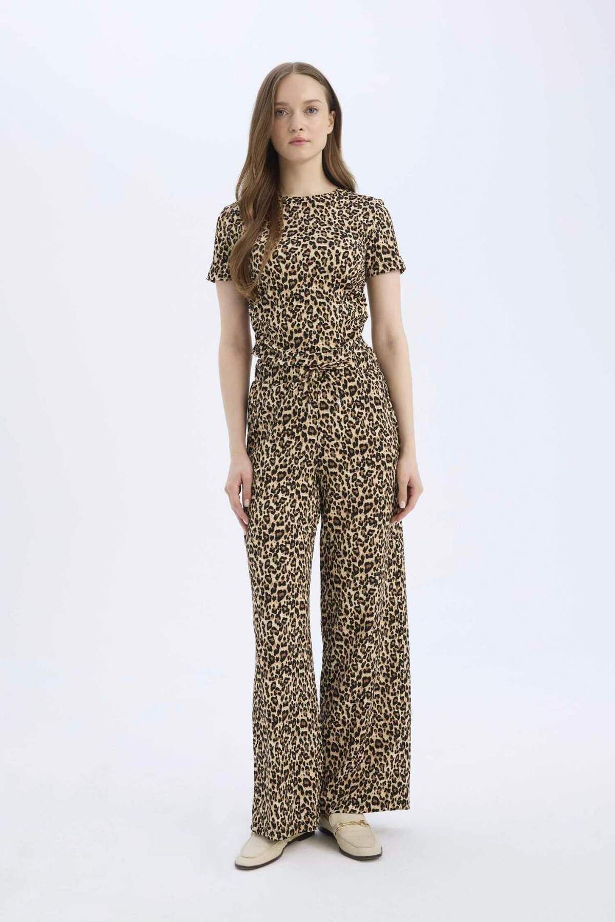 DeFacto-Straight Fit Leopard Patterned Pocket Wrap Trousers E2837Ax25Sp 6