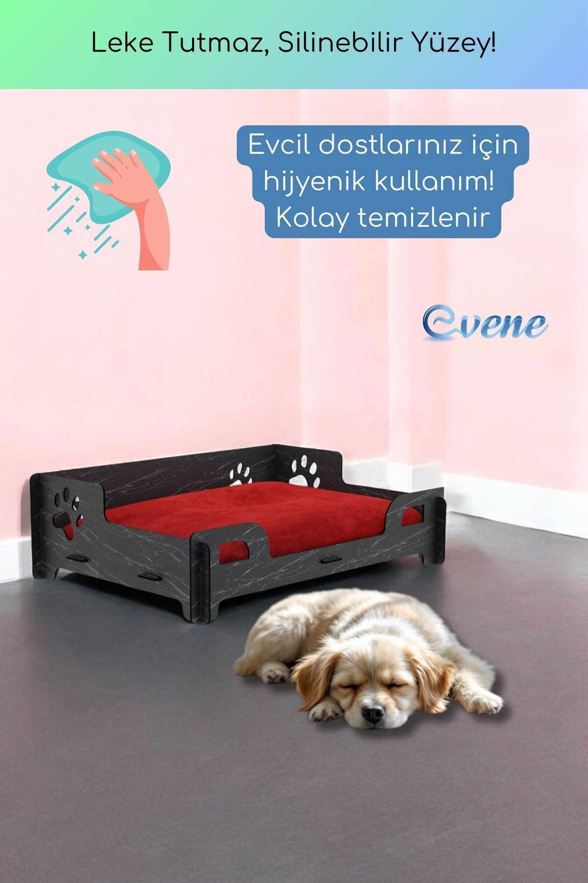 Evene-Black Marble Colored Large Cat Bed - Wooden Durable Paw Model 4