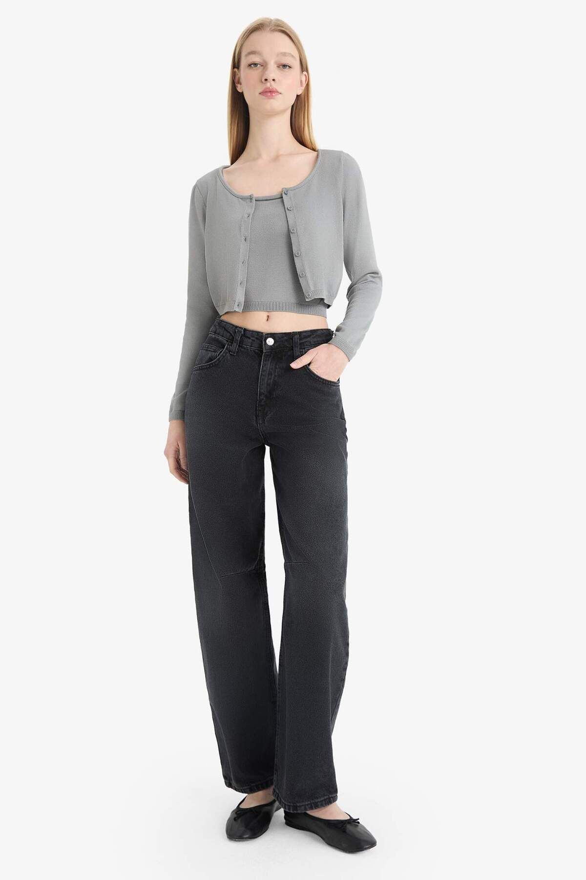 DeFacto-Pulover Coool Slim Fit, cu decolteu triplu, tricotaj E7513AX25SP 2