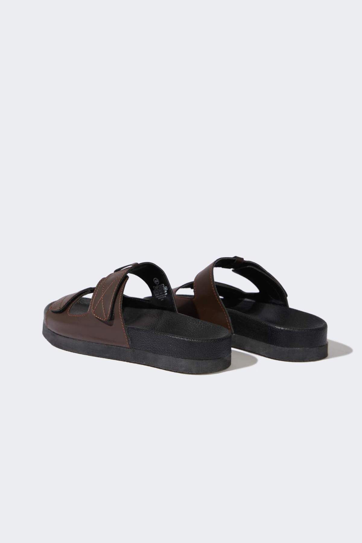 DeFacto-Men's Flat Sole Double Banded Faux Leather Slippers E6249Ax25Hs 3