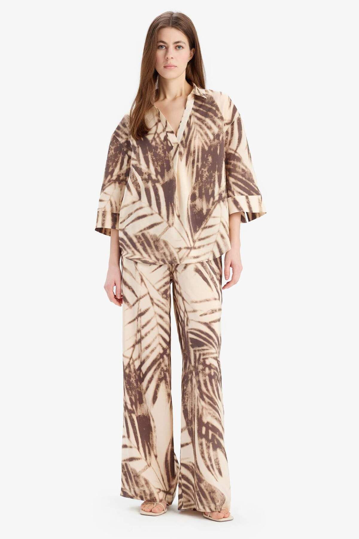 DeFacto-Oversize Wide Fit Apache Collar Pattern Modal Long Sleeve Blouse E8260Ax25Sp 3