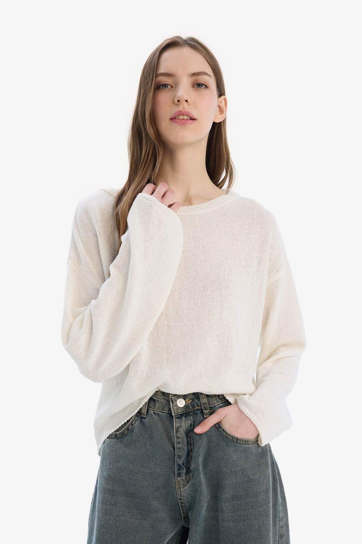 DeFacto-Regular Fit Кайк-комір Basic Прямий трикотажний светр E4679AX25SP 4