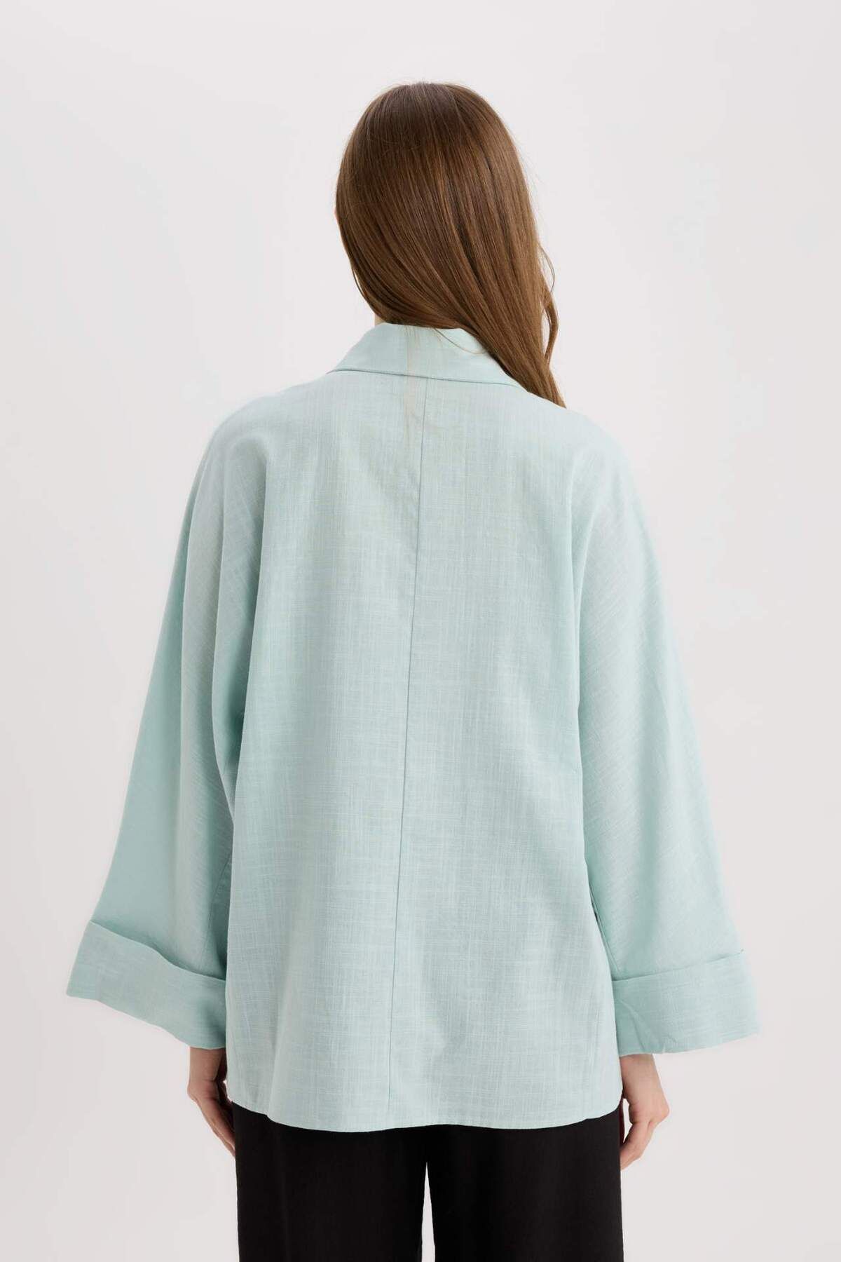 DeFacto-Relax Fit Linen Blend Long Sleeve Hijab Shirt Tunic B9835Ax25Sp 6
