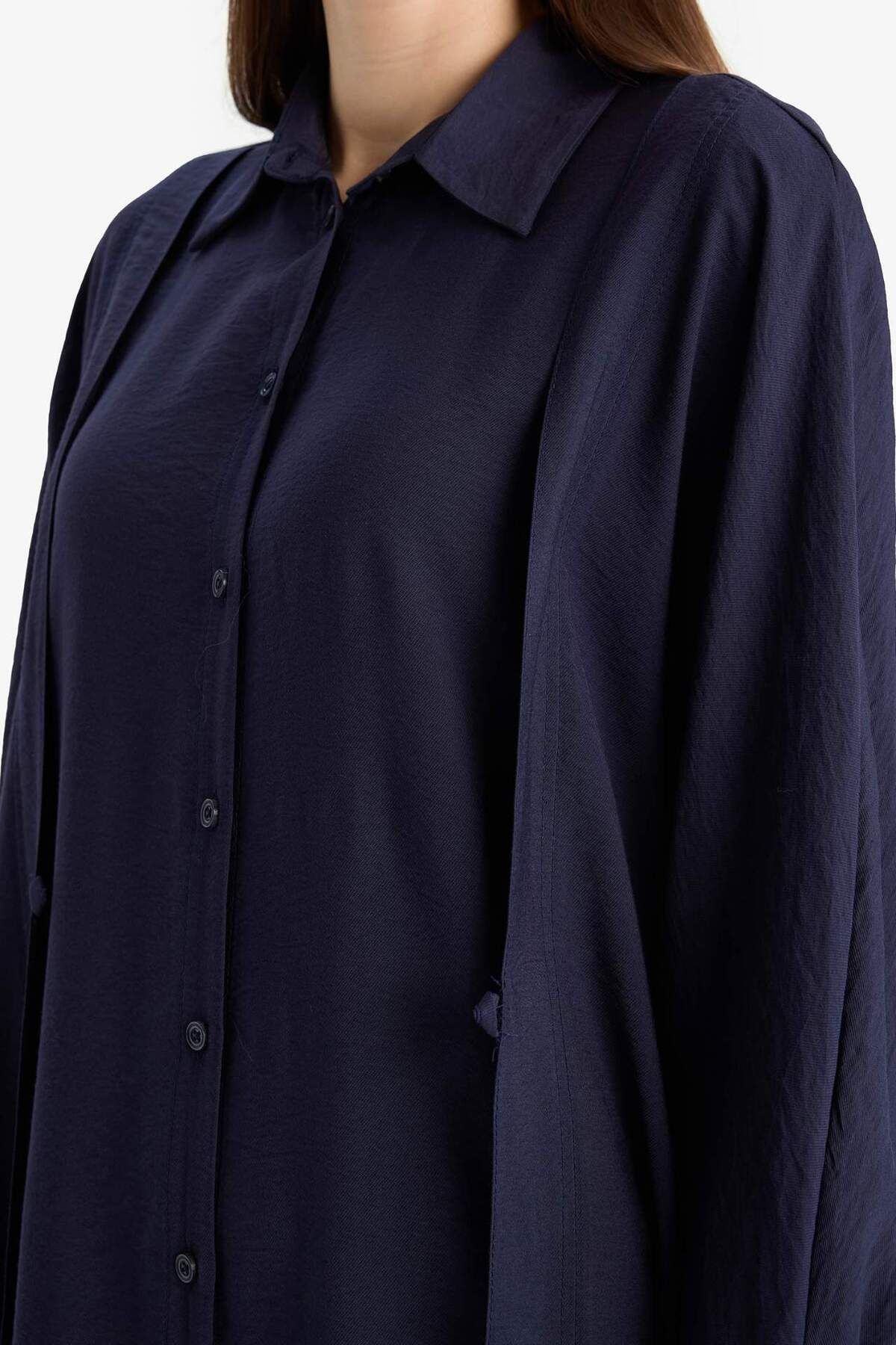DeFacto-Cămașă Relax Fit Guler Buzunar Basic Solid Rochie Maxi Hijab cu mânecă lungă E4360AX25SP 6