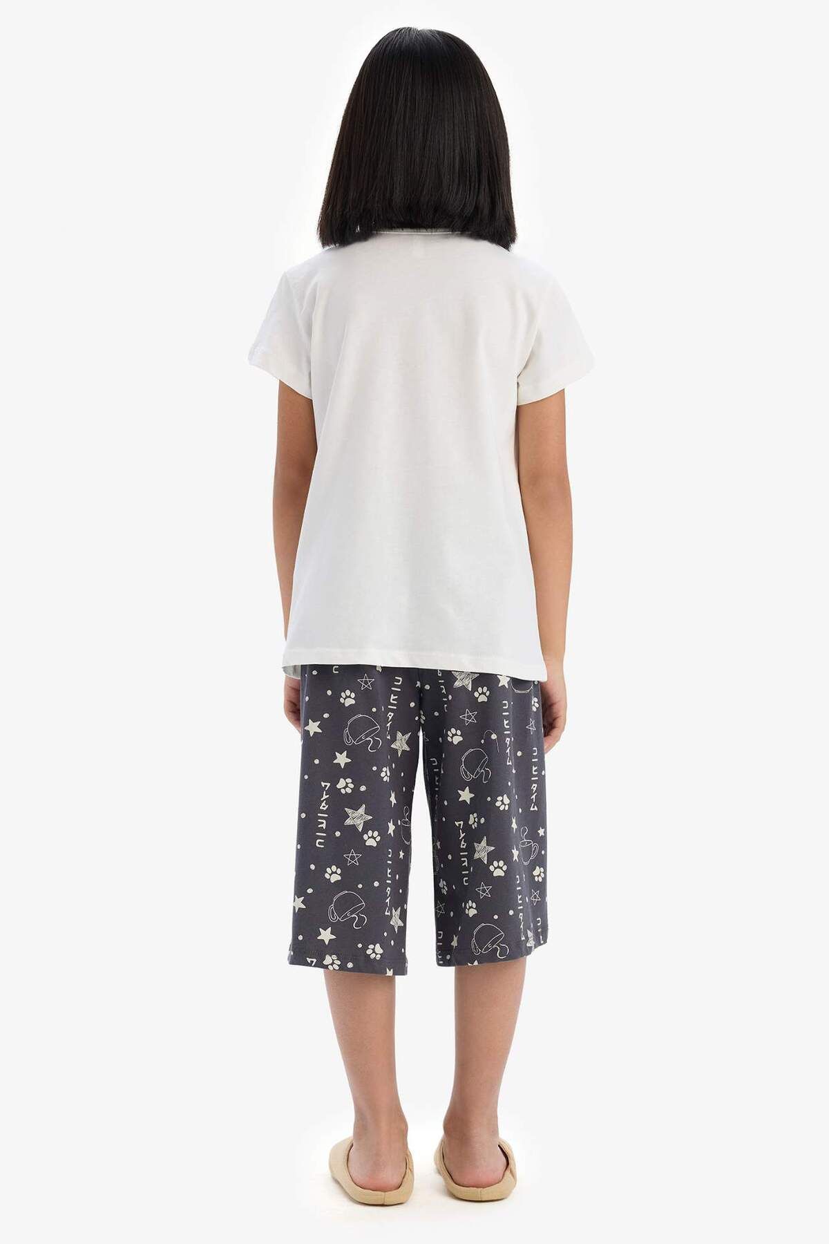 DeFacto-Girls' Pajamas Set Printed Short Sleeve Top Capri Bottom E2227A825Sm 7