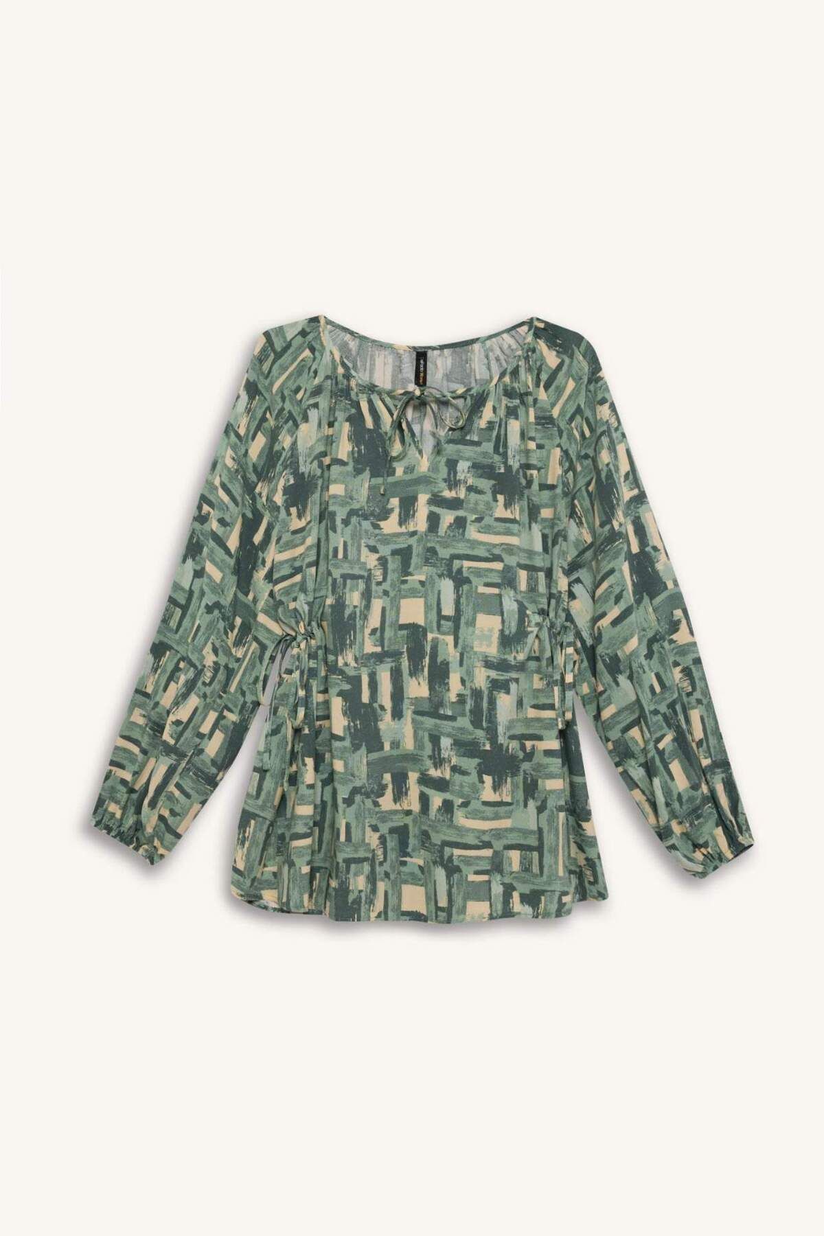 DeFacto-Regular Fit Drawstring Neckline Pattern Long Sleeve Blouse E6860Ax25Sp 8