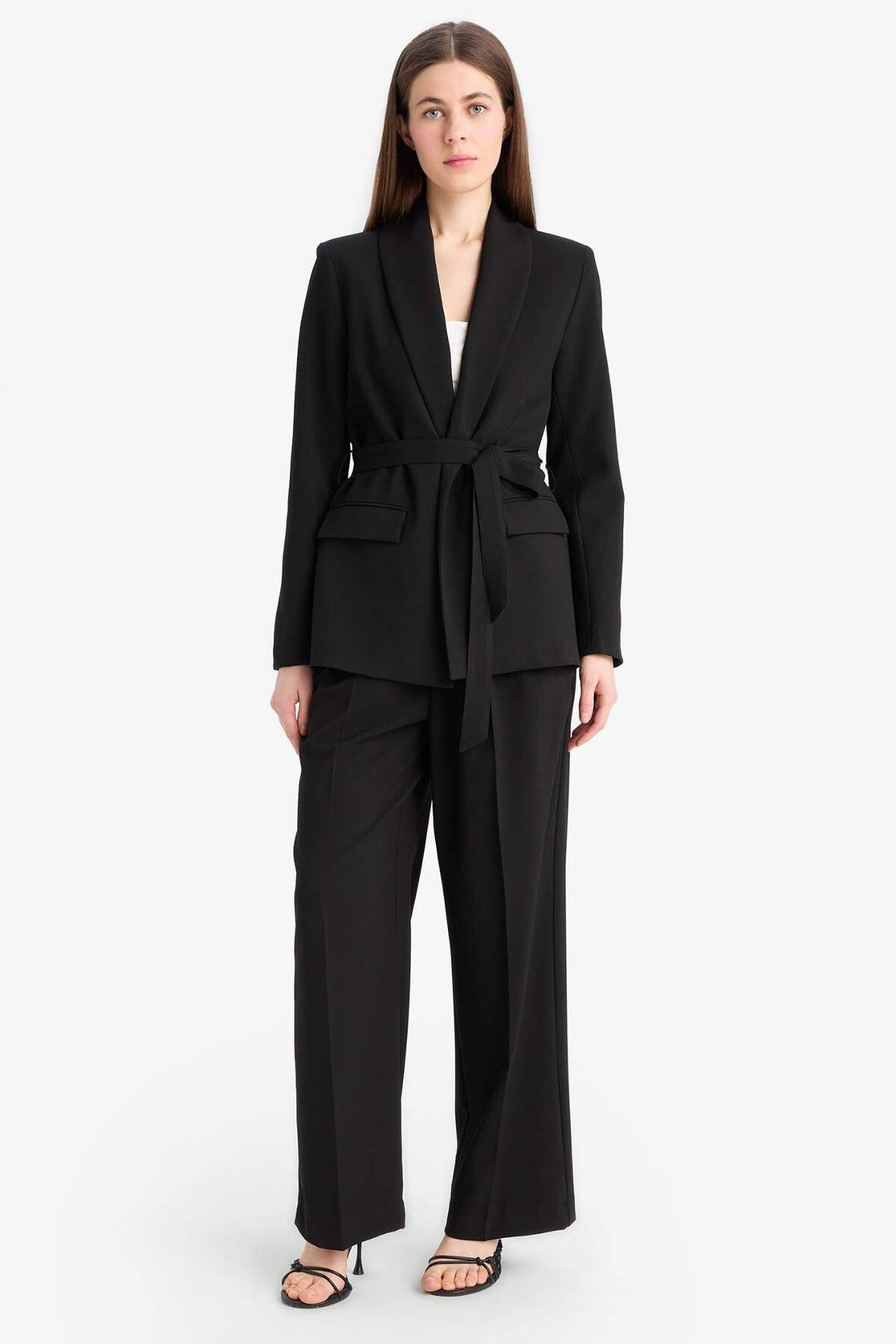 DeFacto-Regular Fit Belted Basic Plain Blazer Jacket E7346Ax25Sp 5