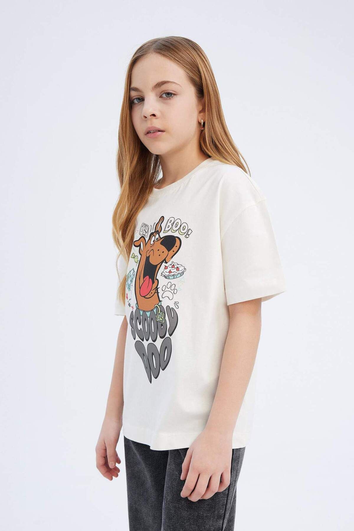 DeFacto-Tricou cu mânecă scurtă pentru fete Scooby Doo oversize cu decolteu lat E0484A825SP 7